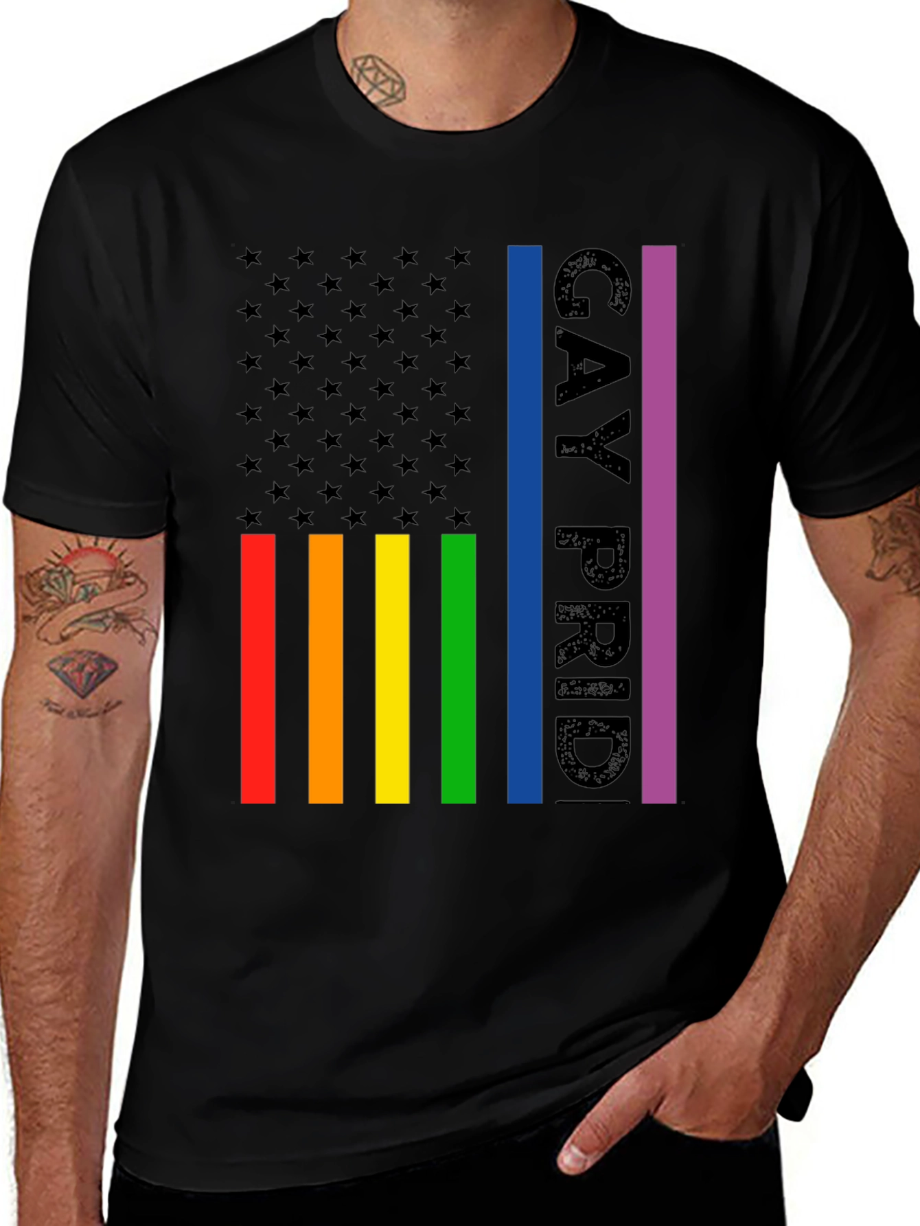 Gay Pride American Flag Graphic T-Shirt