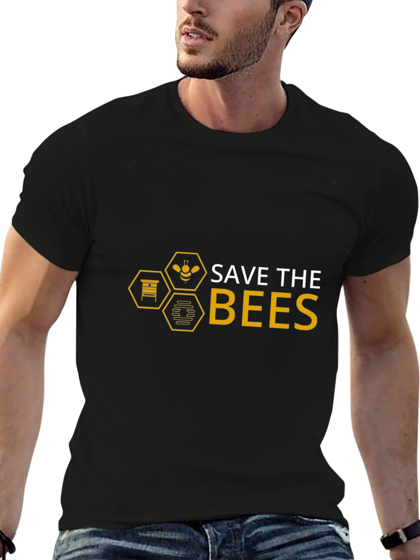 Save The Bees Graphic Tee - Black Cotton T-Shirt