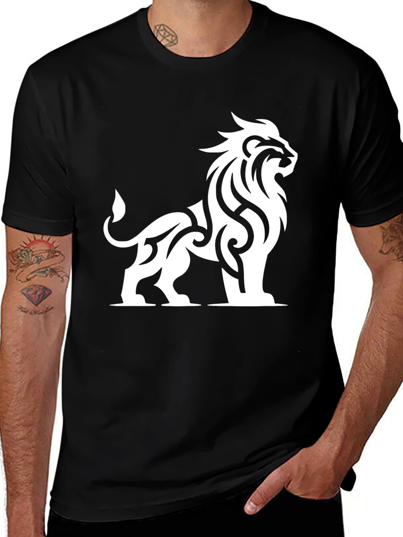 Tribal Lion Graphic Black T-Shirt