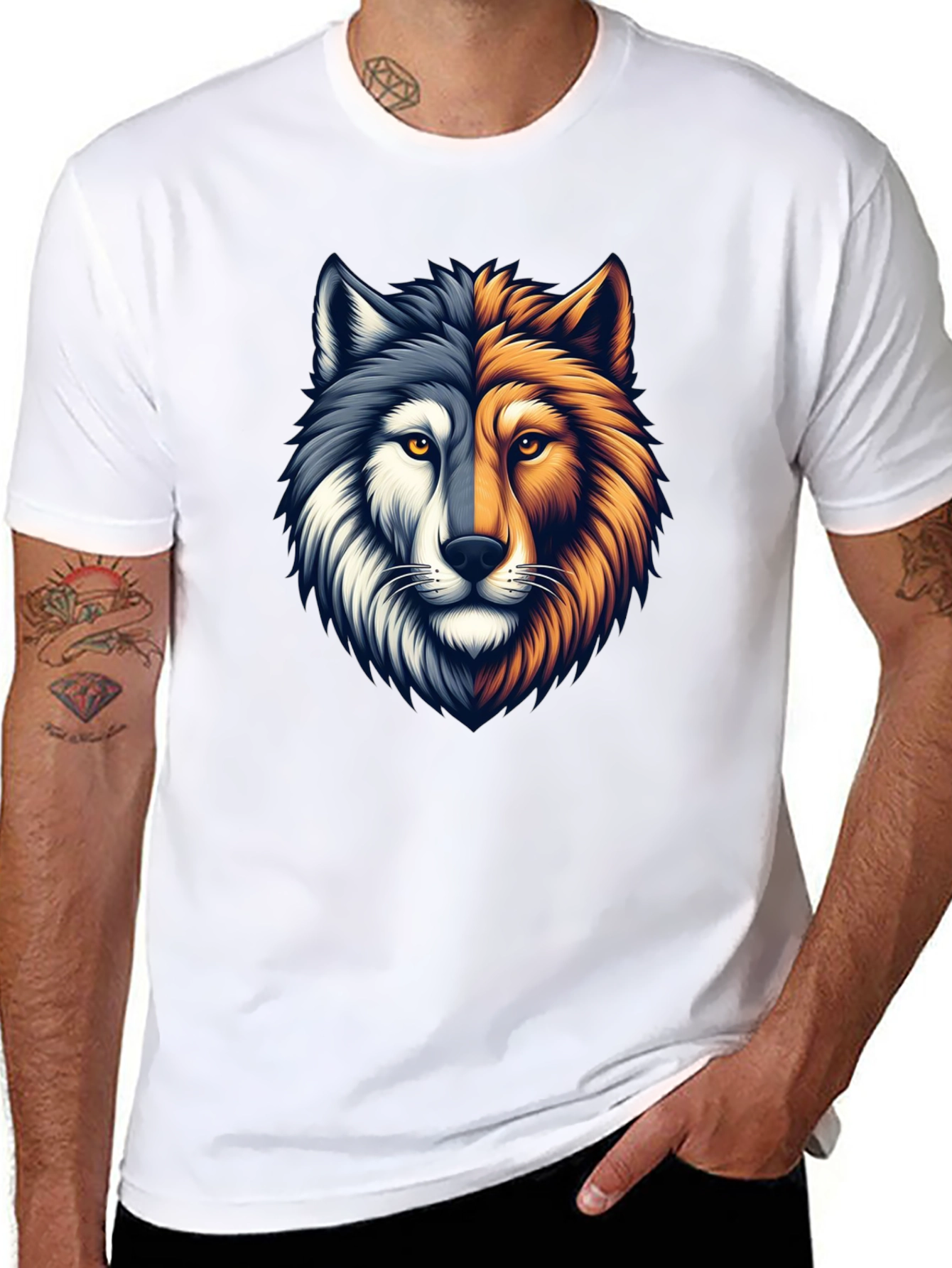 Two-Faced Wolf Graphic T-Shirt - Black