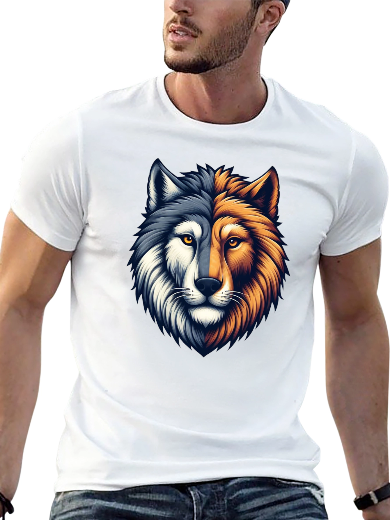 Two-Faced Wolf Graphic T-Shirt - Black