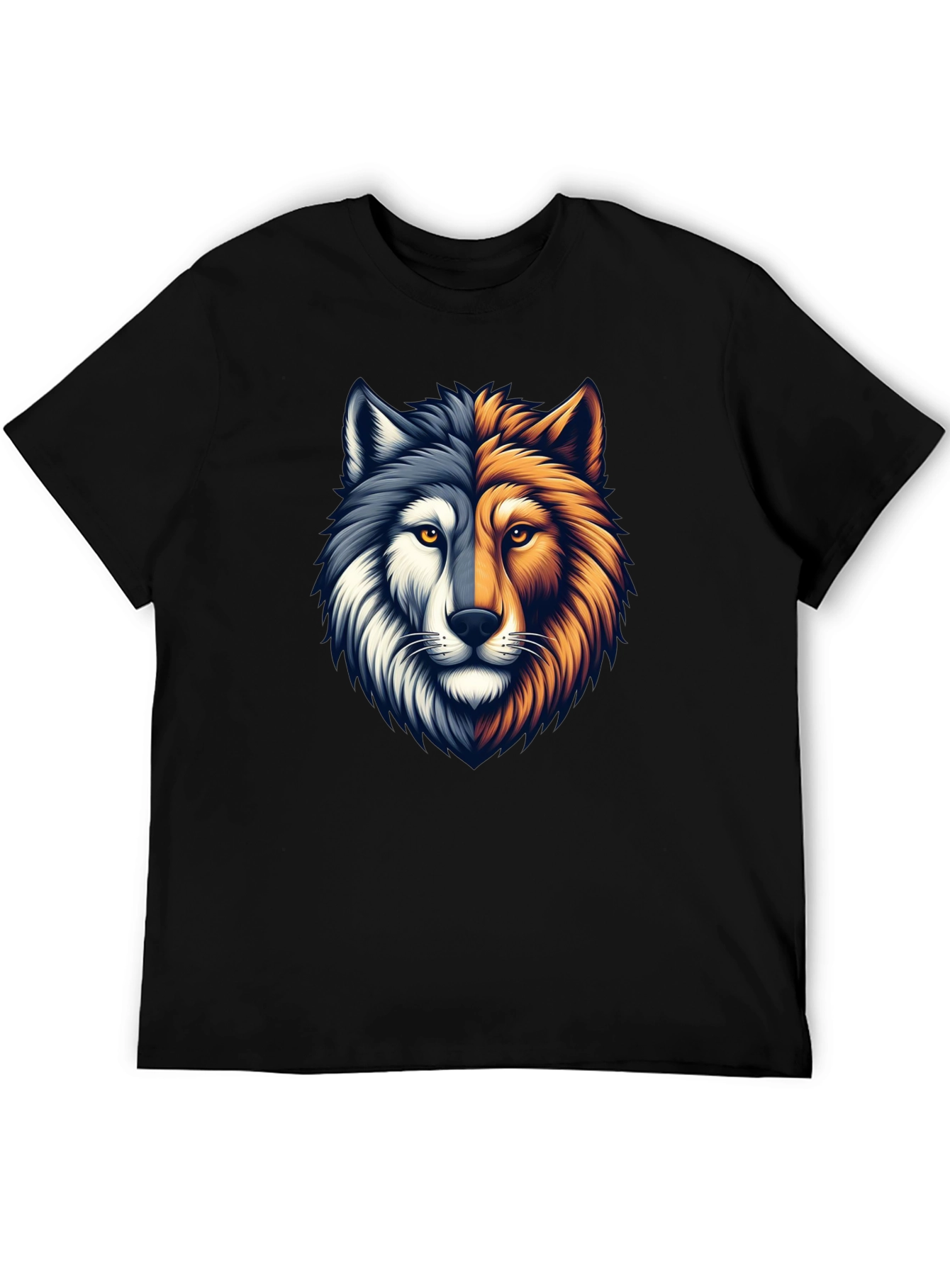 Two-Faced Wolf Graphic T-Shirt - Black