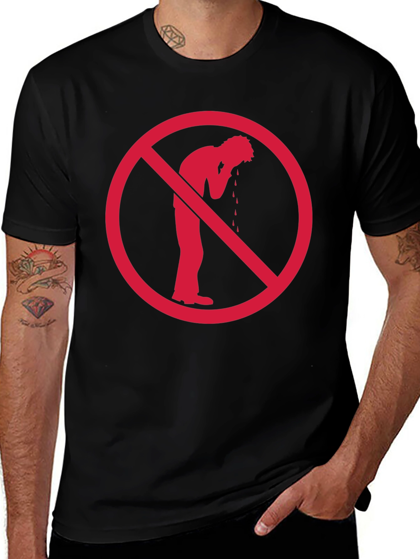 No Vomiting Graphic Tee - Black Cotton Casual T-Shirt