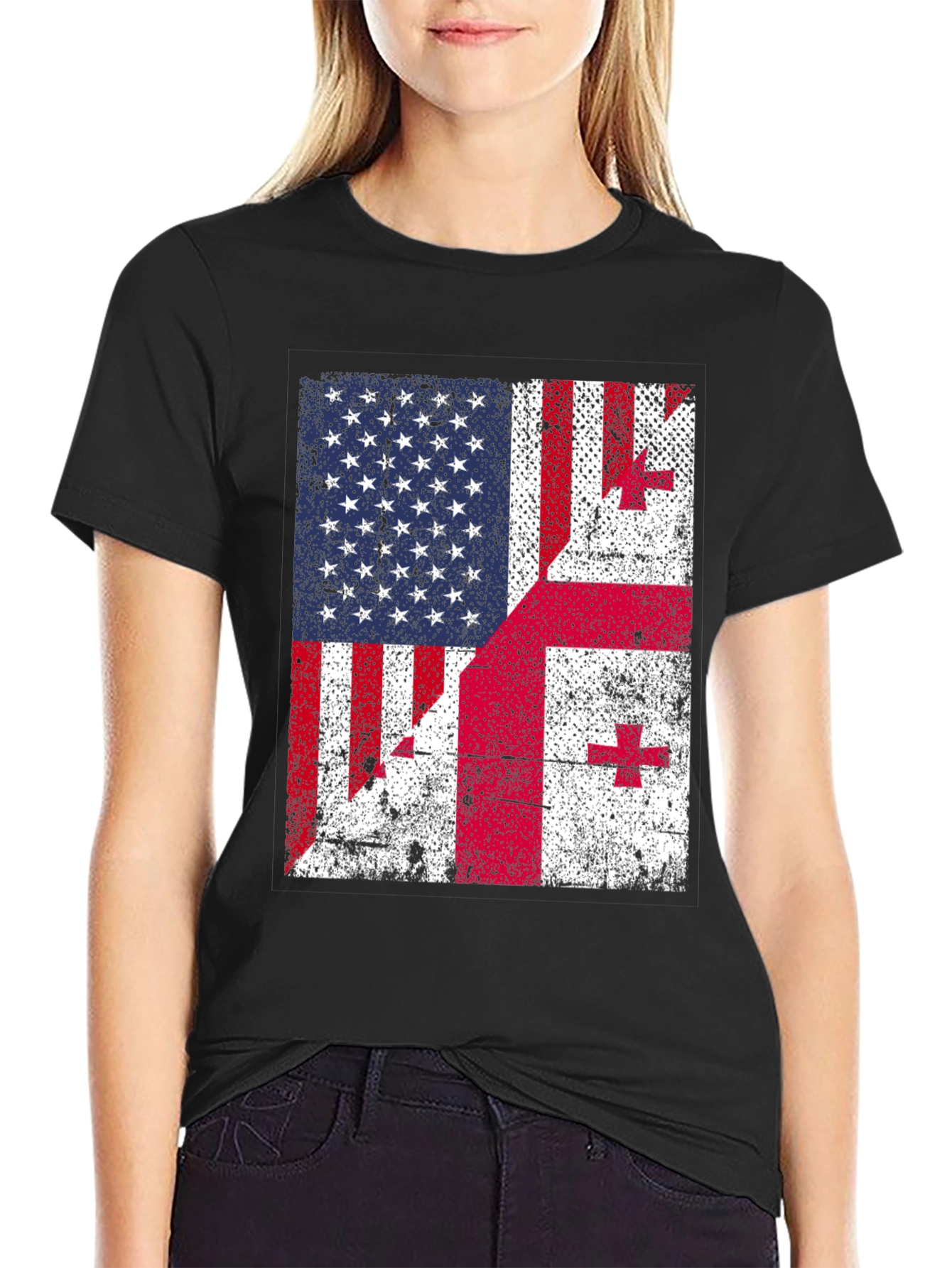 Distressed US and Georgia Flag Graphic T-Shirt