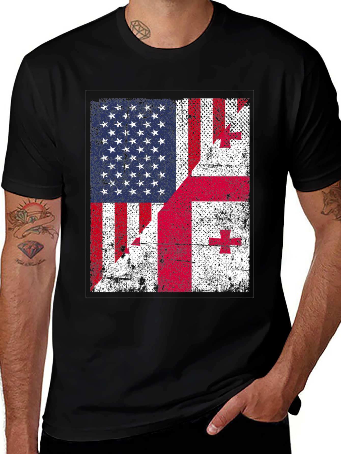 Distressed US and Georgia Flag Graphic T-Shirt