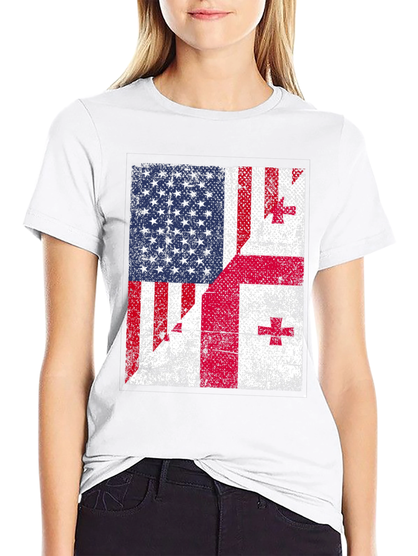 Distressed US and Georgia Flag Graphic T-Shirt