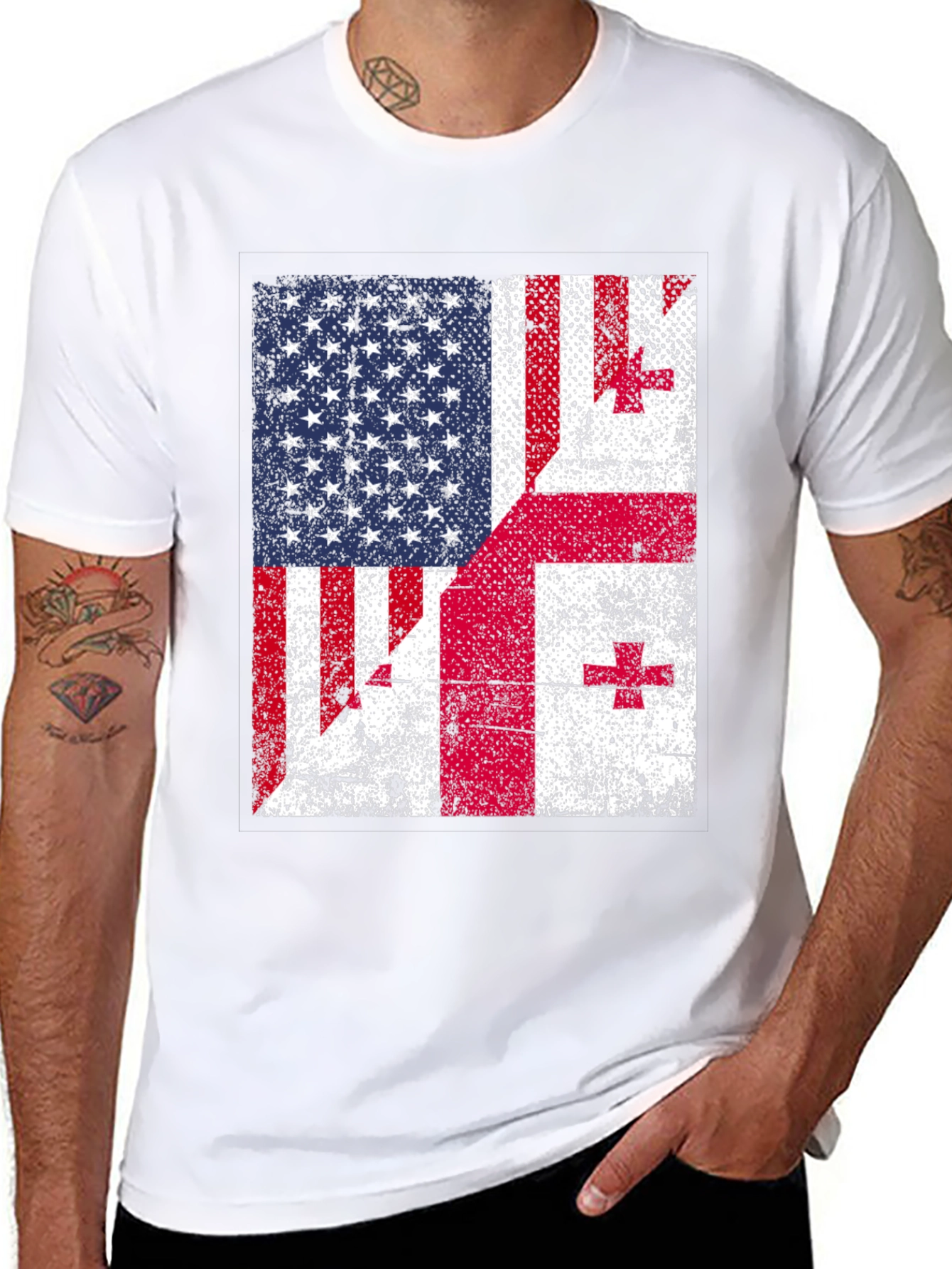 Distressed US and Georgia Flag Graphic T-Shirt