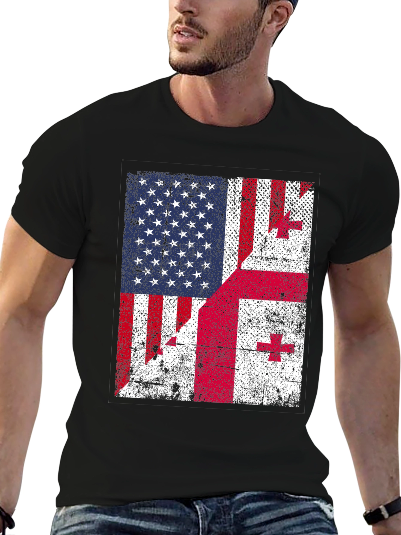 Distressed US and Georgia Flag Graphic T-Shirt