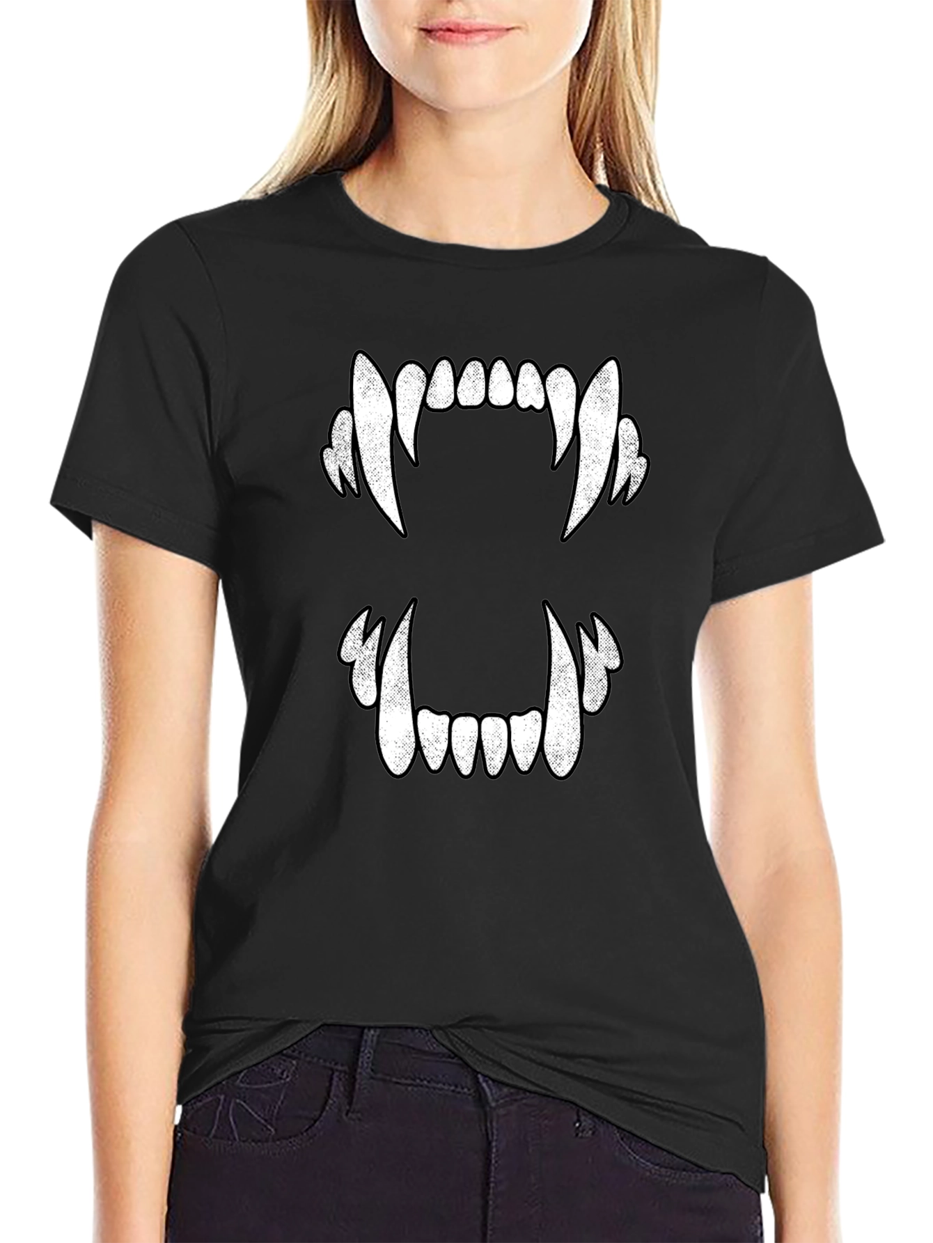 Vampire Teeth Graphic Tee - Halloween Black T-Shirt