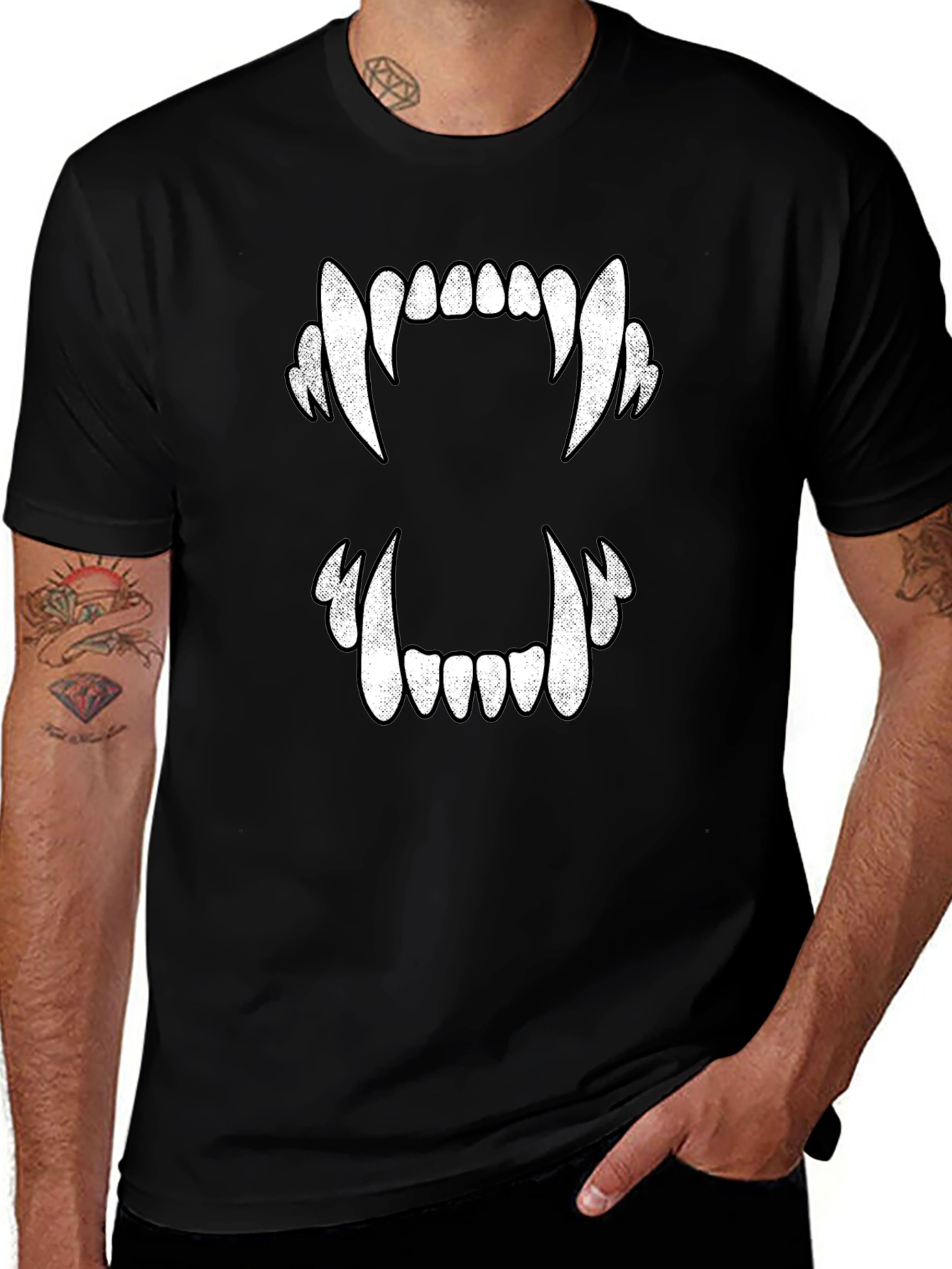 Vampire Teeth Graphic Tee - Halloween Black T-Shirt