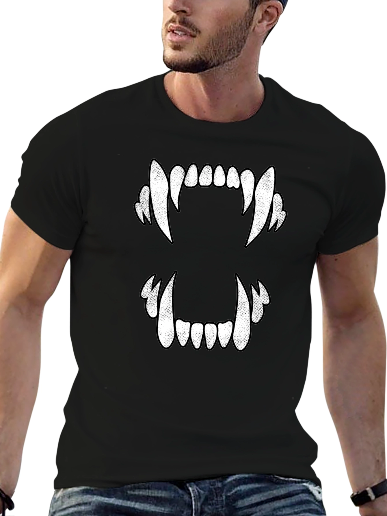 Vampire Teeth Graphic Tee - Halloween Black T-Shirt
