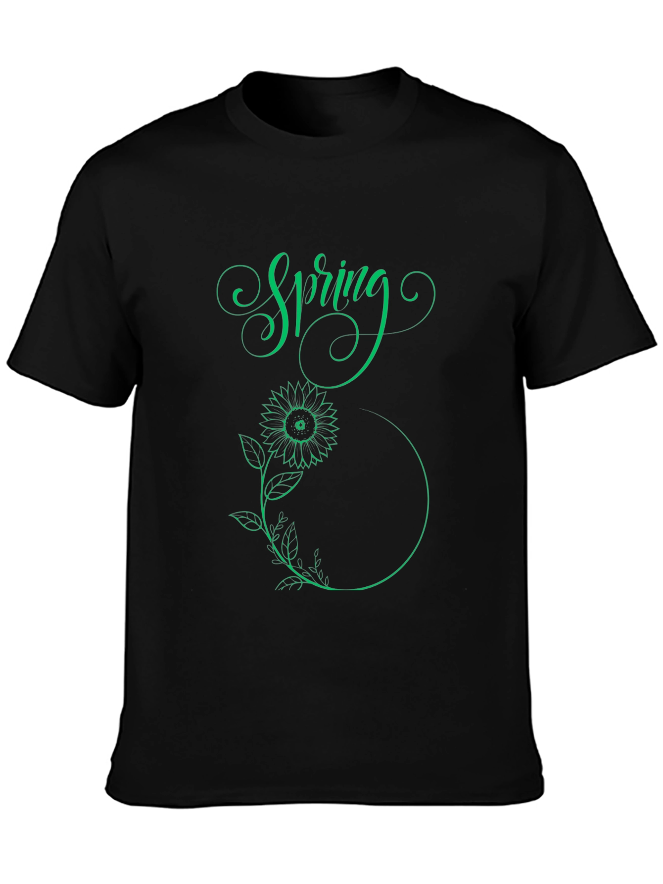 Spring Sunflower Graphic Tee - Black Cotton T-Shirt