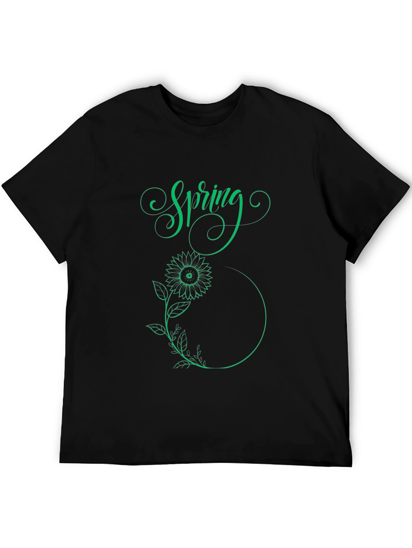 Spring Sunflower Graphic Tee - Black Cotton T-Shirt