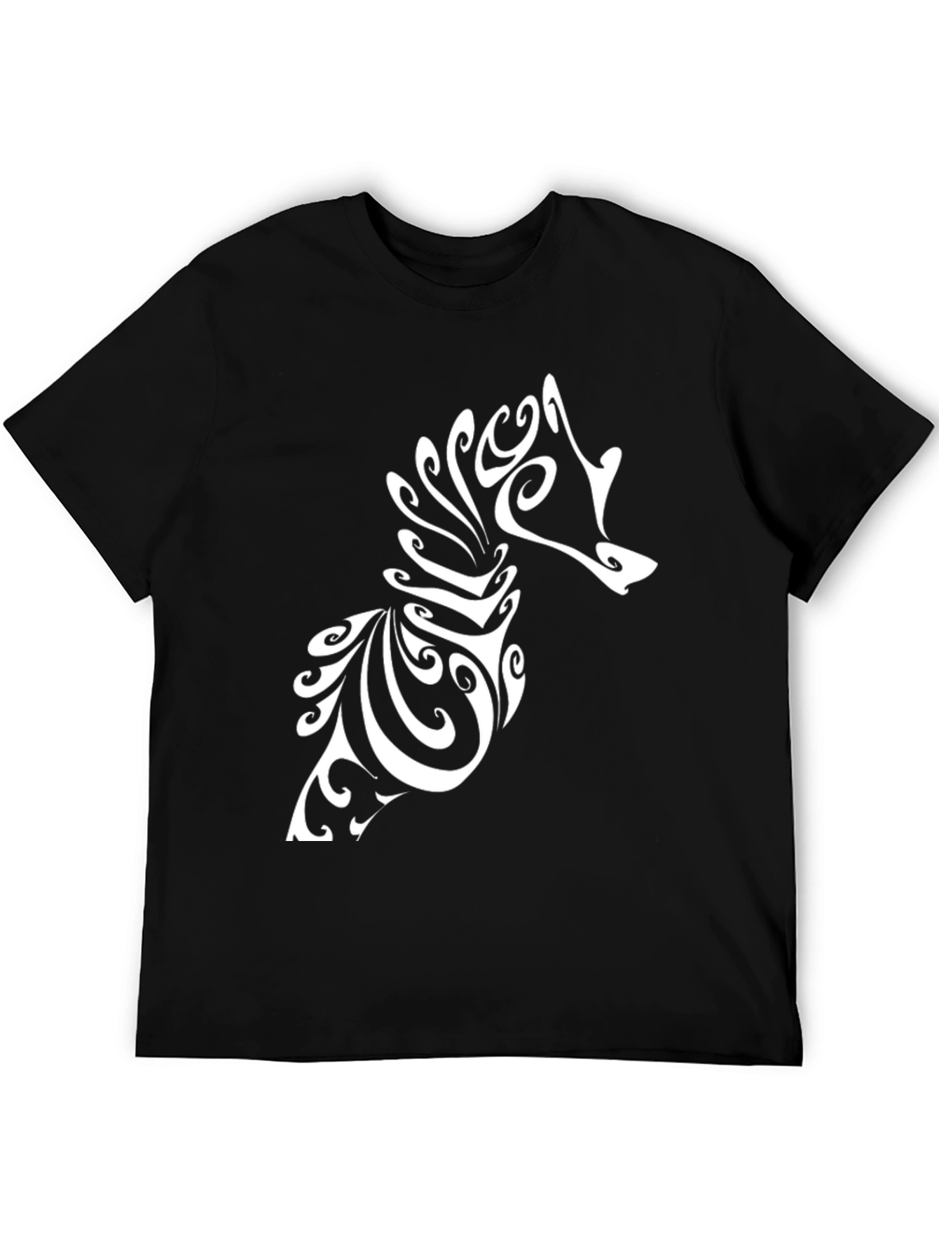 Tribal Seahorse Graphic Tee - Black Cotton T-Shirt