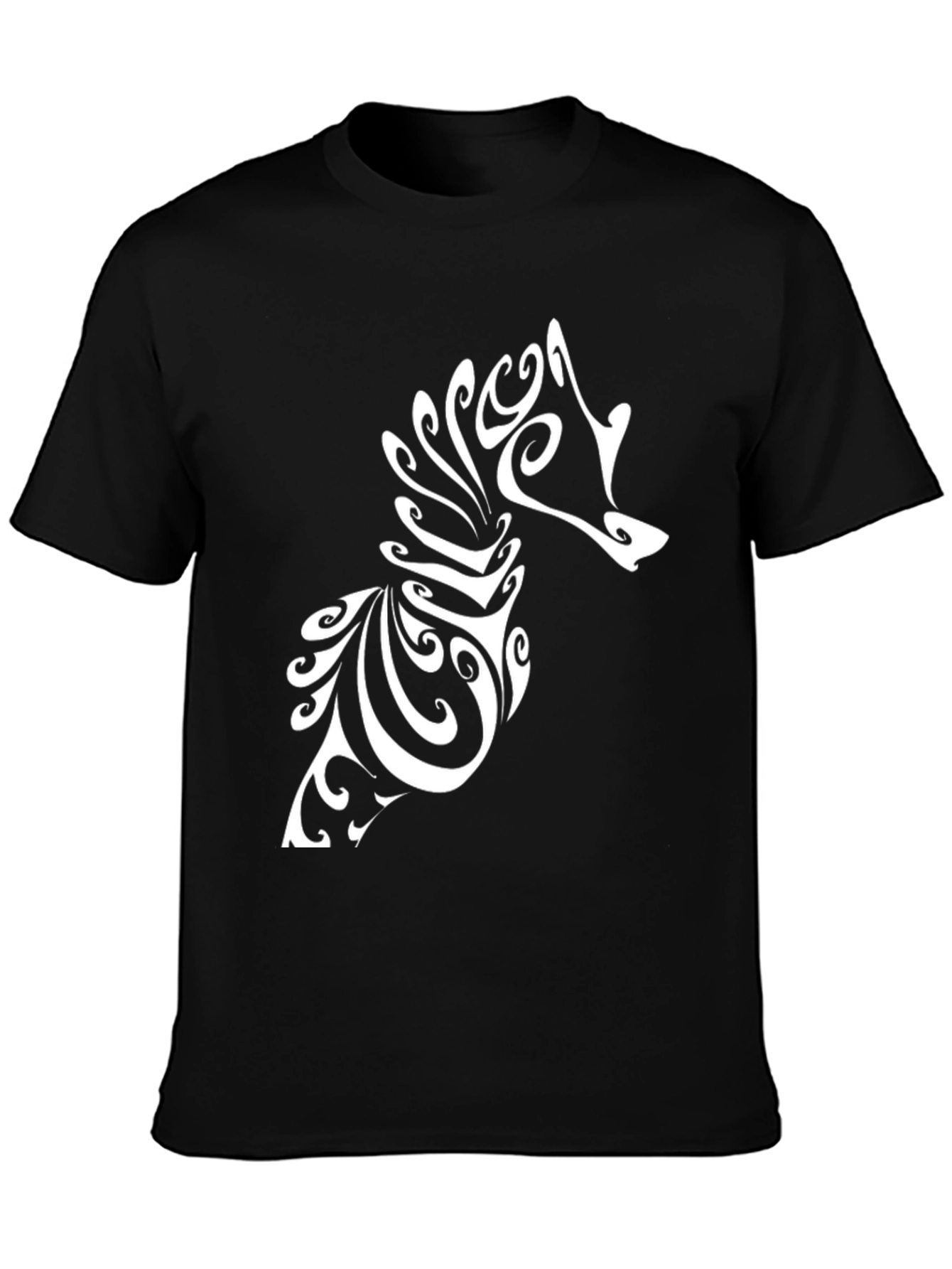 Tribal Seahorse Graphic Tee - Black Cotton T-Shirt