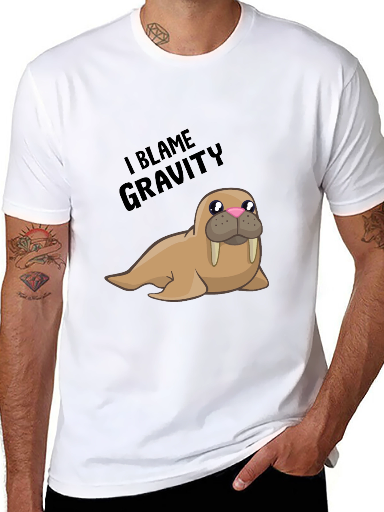 Funny Walrus T-Shirt - I Blame Gravity Graphic Tee