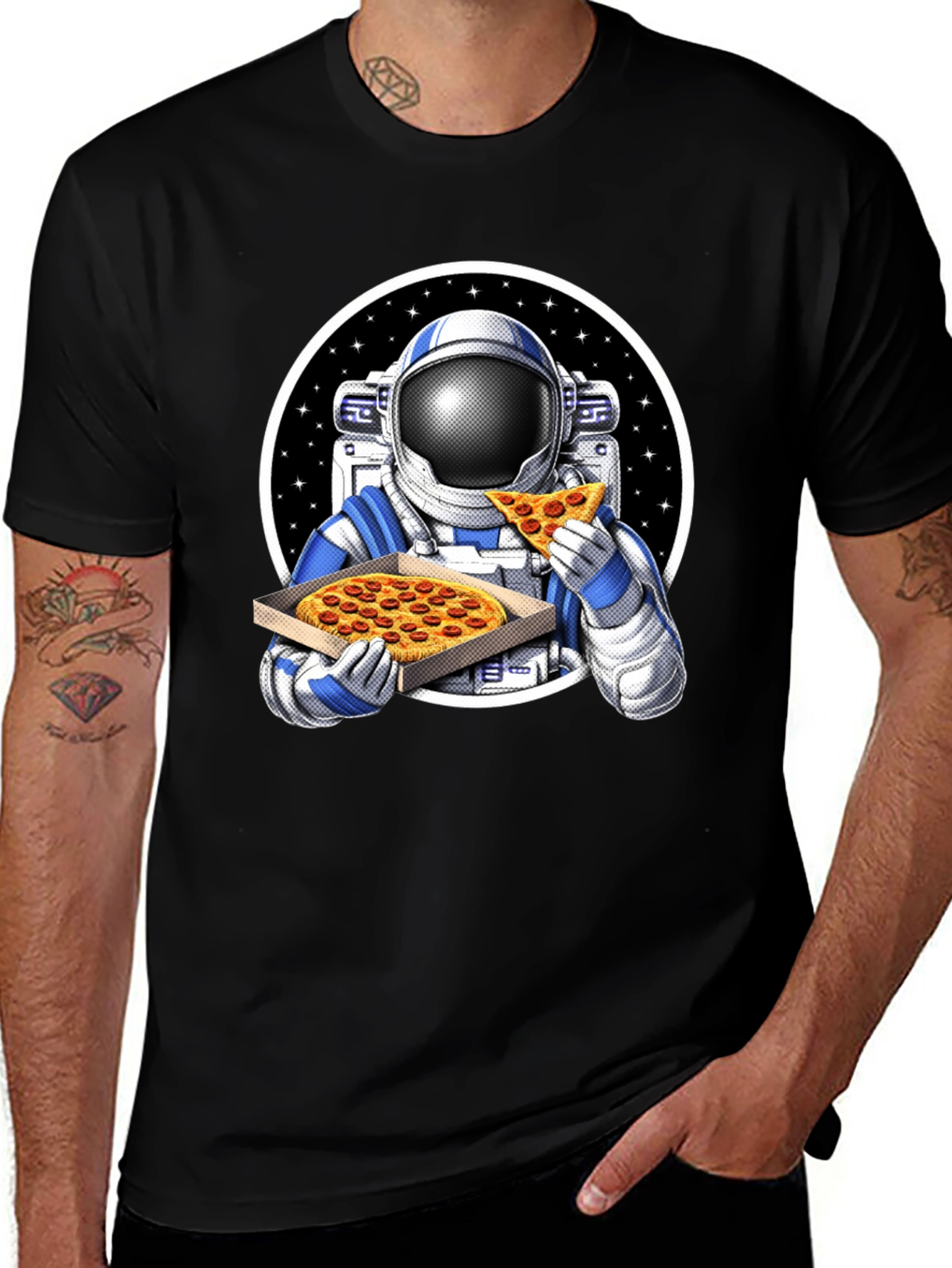 Astronaut Pizza Graphic Tee - Space Foodie T-Shirt