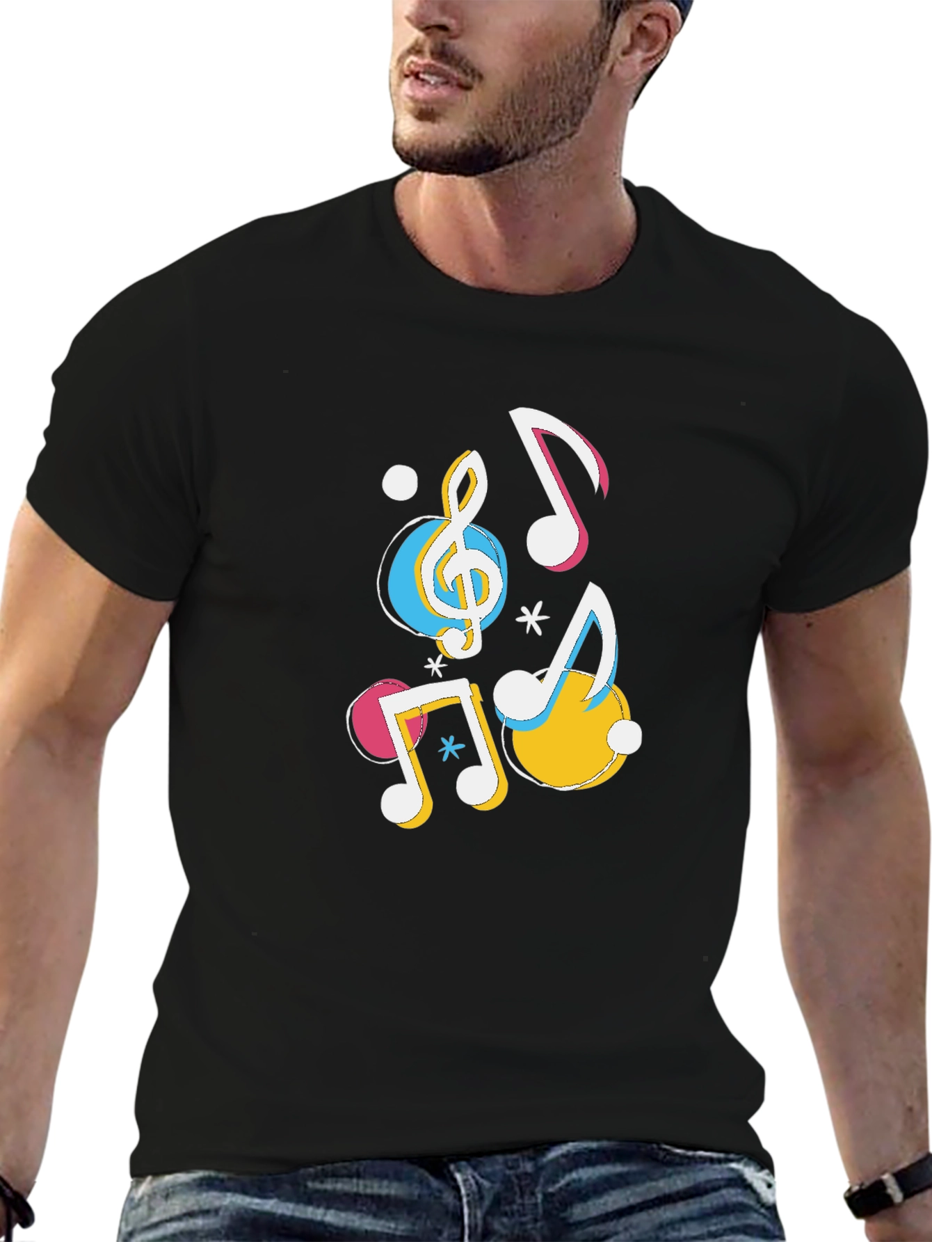 Musical Notes Graphic Black T-Shirt