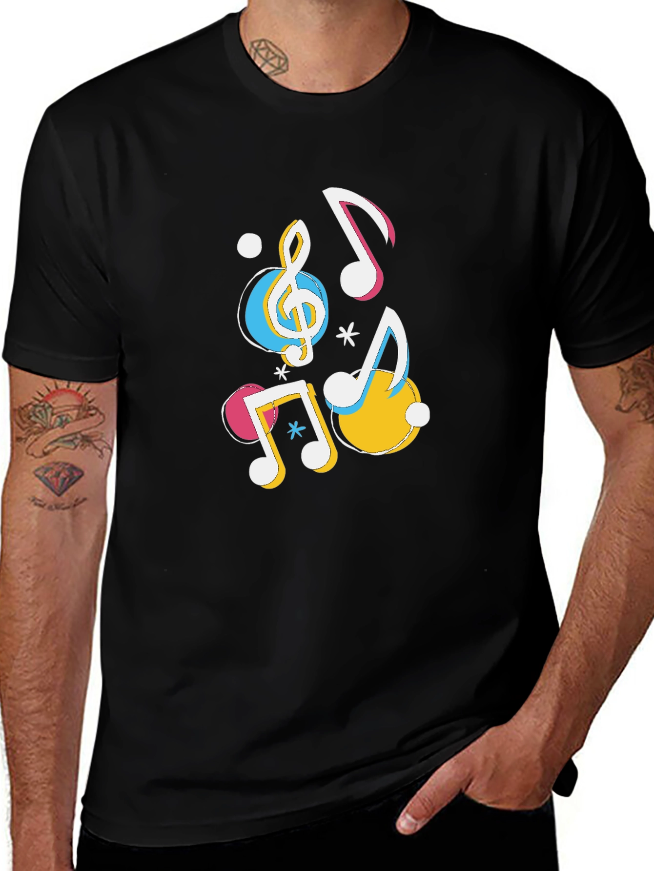 Musical Notes Graphic Black T-Shirt
