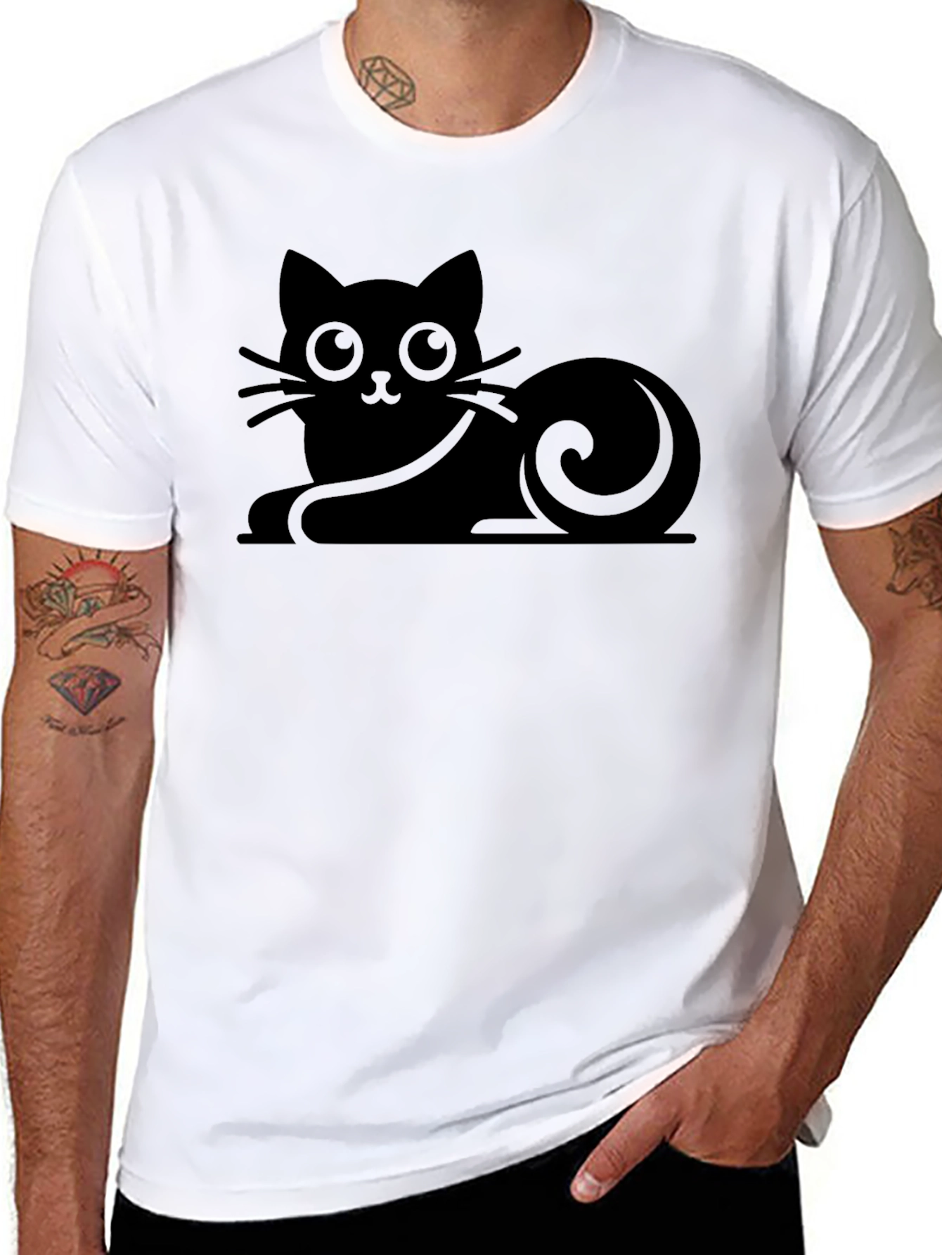 Black Cat Silhouette Graphic T-Shirt