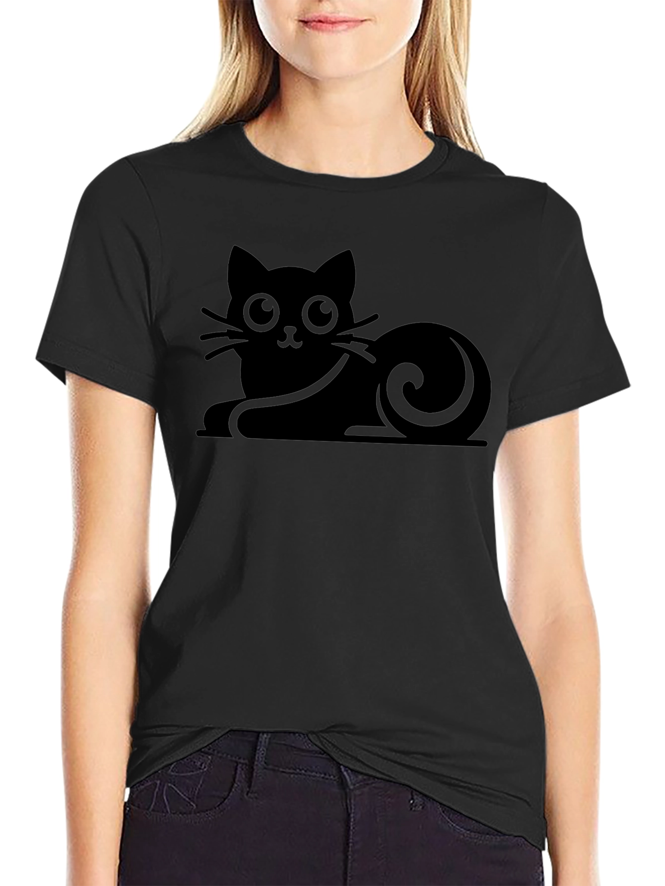 Black Cat Silhouette Graphic T-Shirt