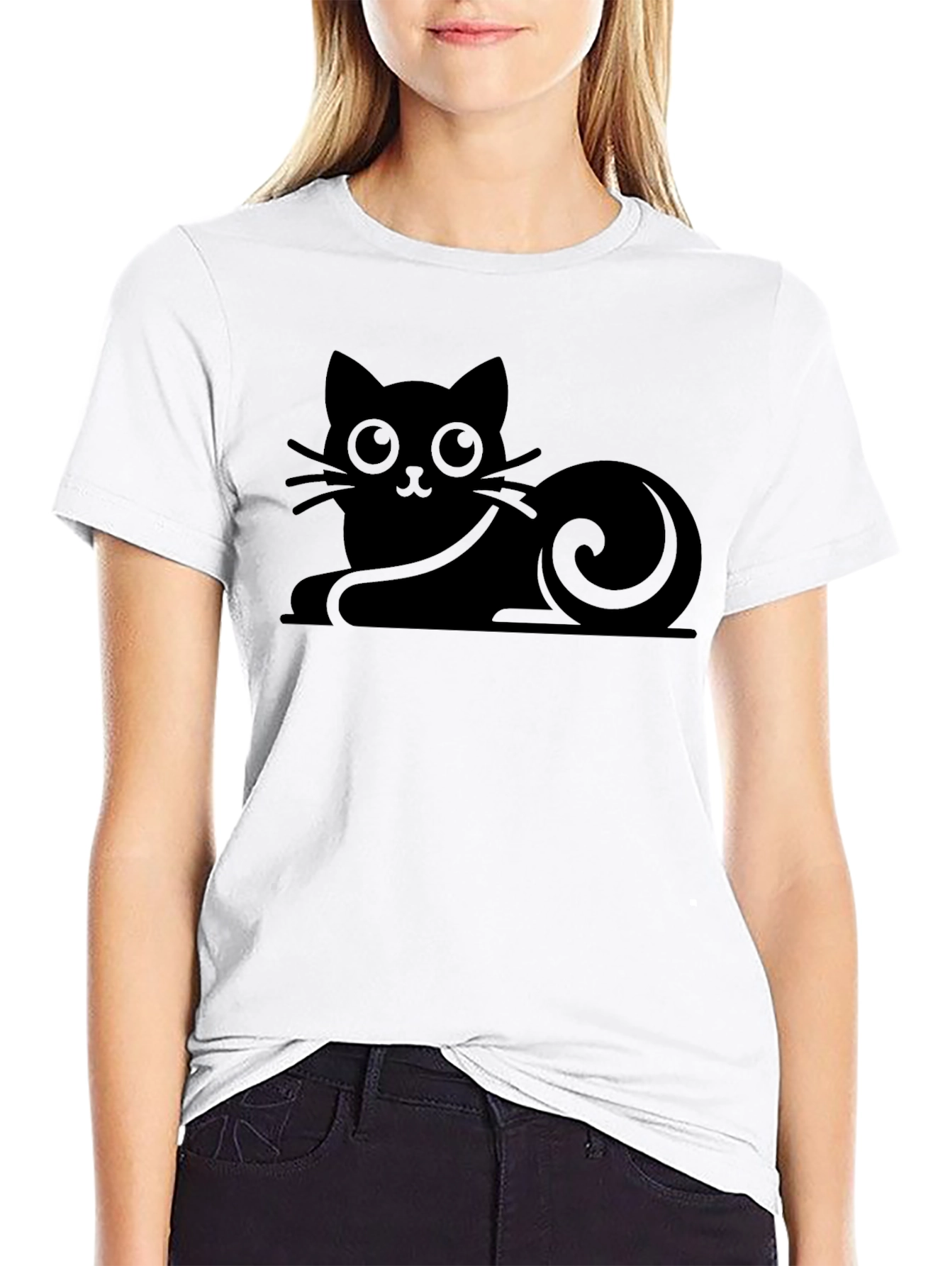 Black Cat Silhouette Graphic T-Shirt