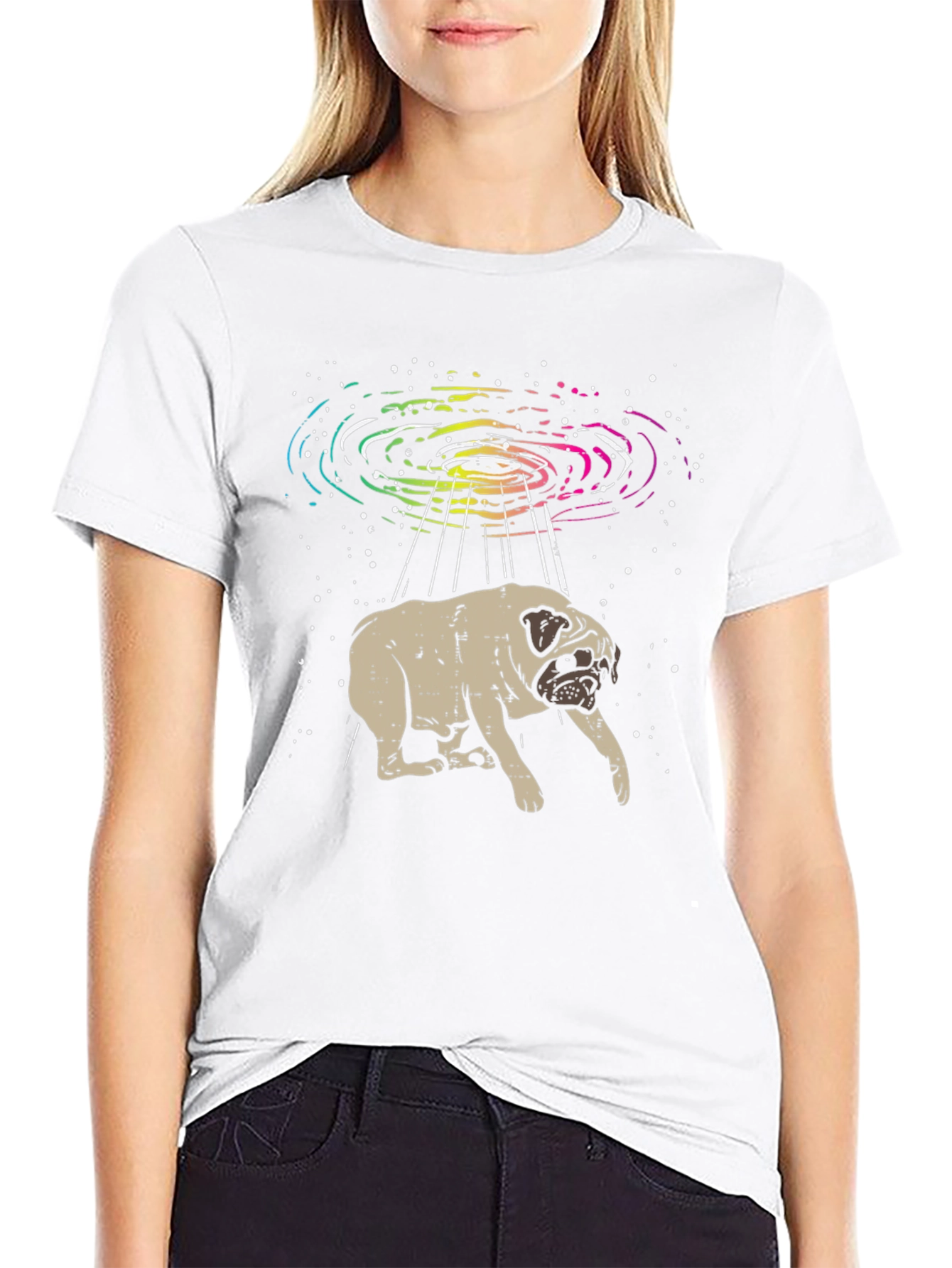 UFO Pug Graphic Tee - Alien Abduction T-Shirt