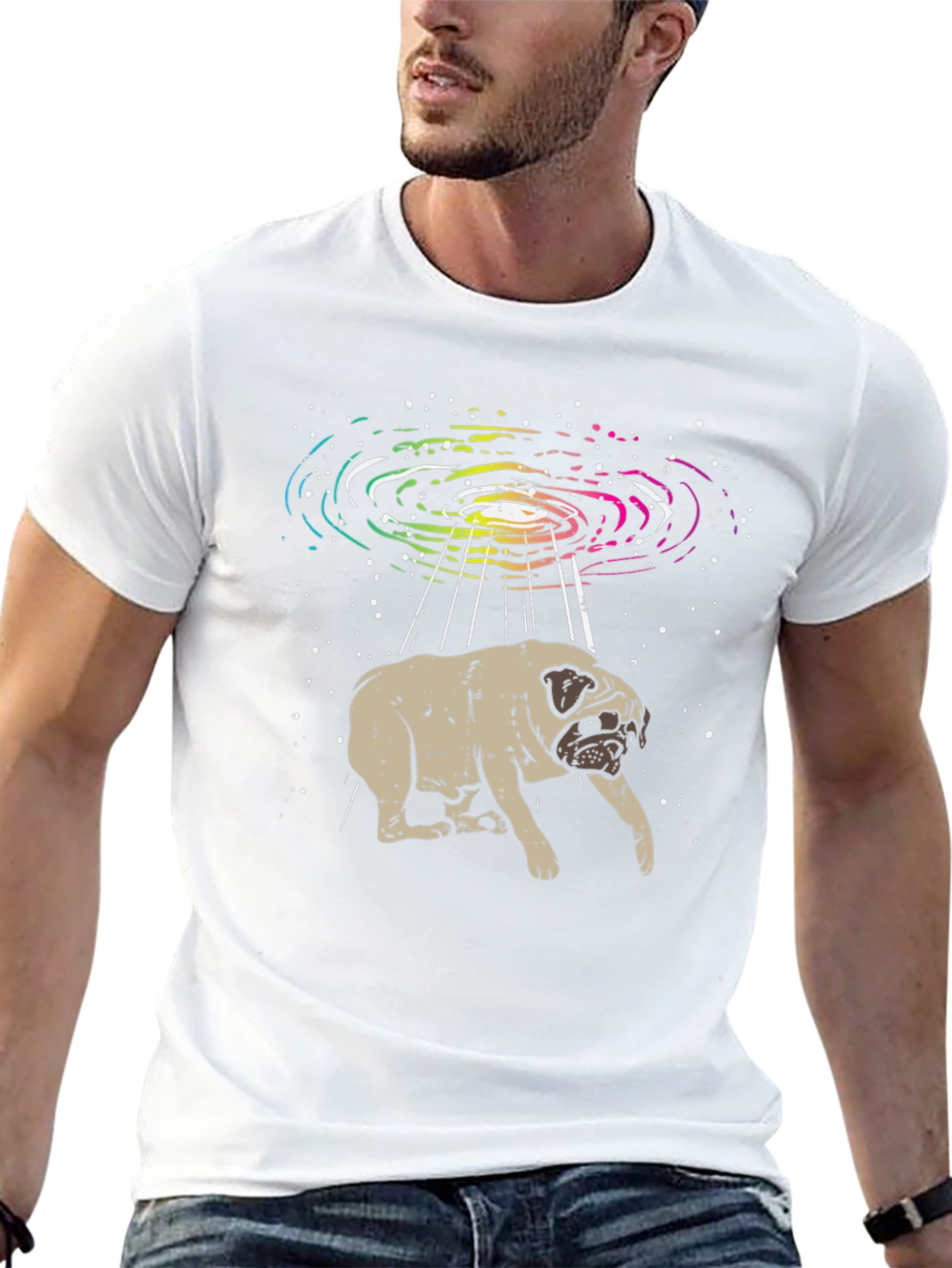 UFO Pug Graphic Tee - Alien Abduction T-Shirt