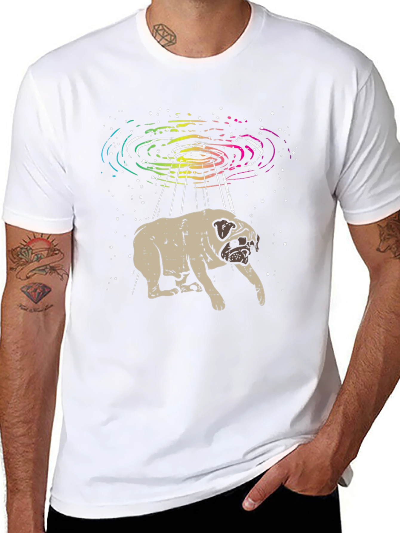 UFO Pug Graphic Tee - Alien Abduction T-Shirt