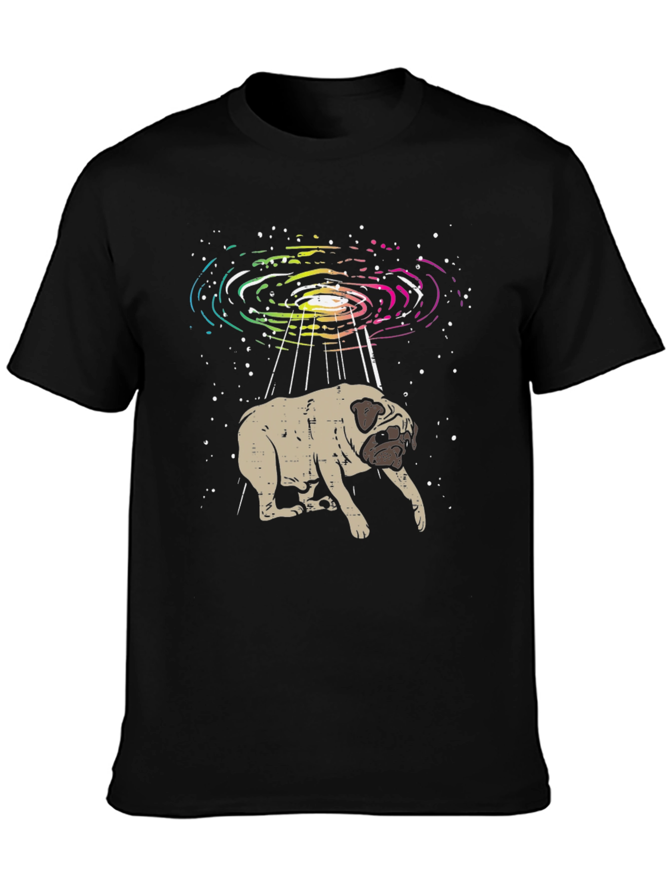UFO Pug Graphic Tee - Alien Abduction T-Shirt