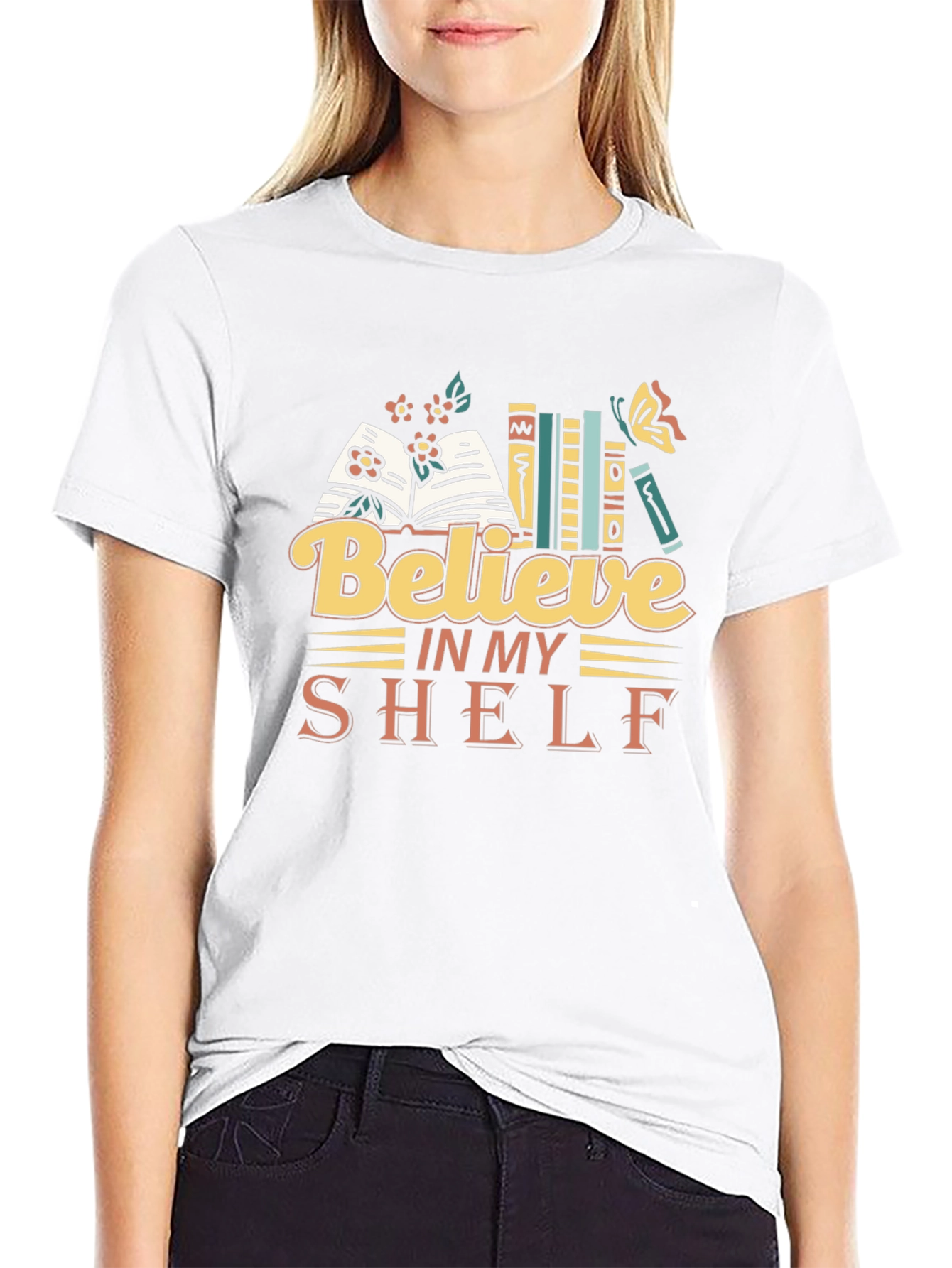 Believe In My Shelf Graphic Tee Book Lover T-Shirt
