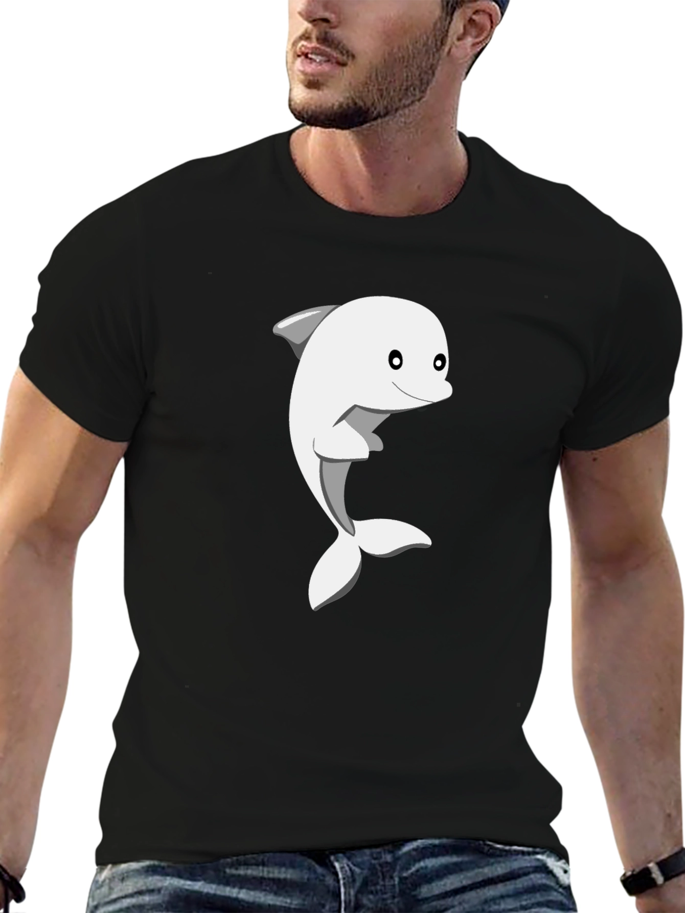 Dolphin Graphic Tee - Black Cotton Casual Shirt
