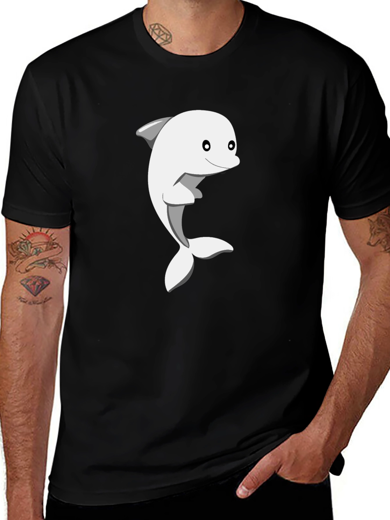 Dolphin Graphic Tee - Black Cotton Casual Shirt