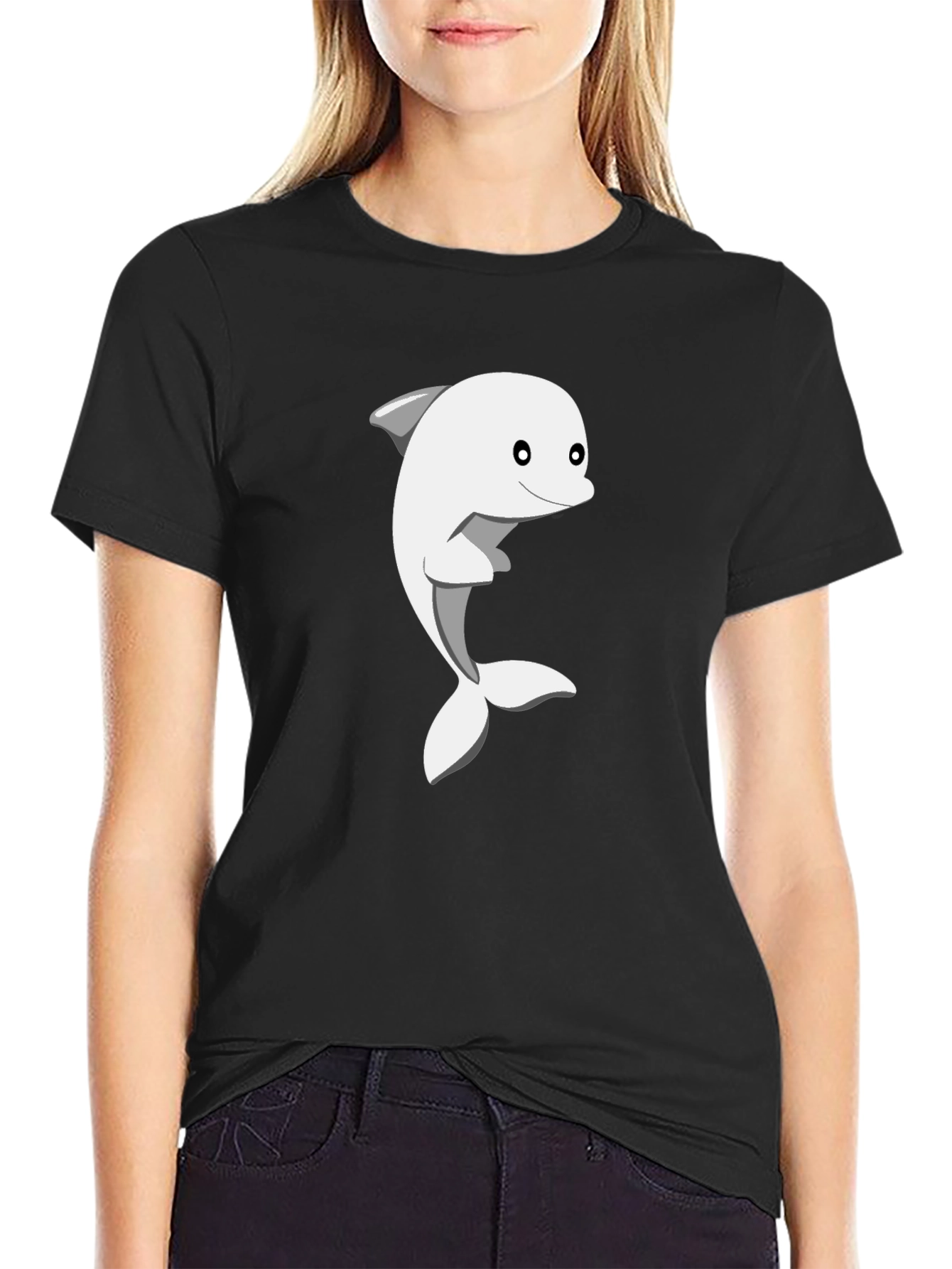 Dolphin Graphic Tee - Black Cotton Casual Shirt