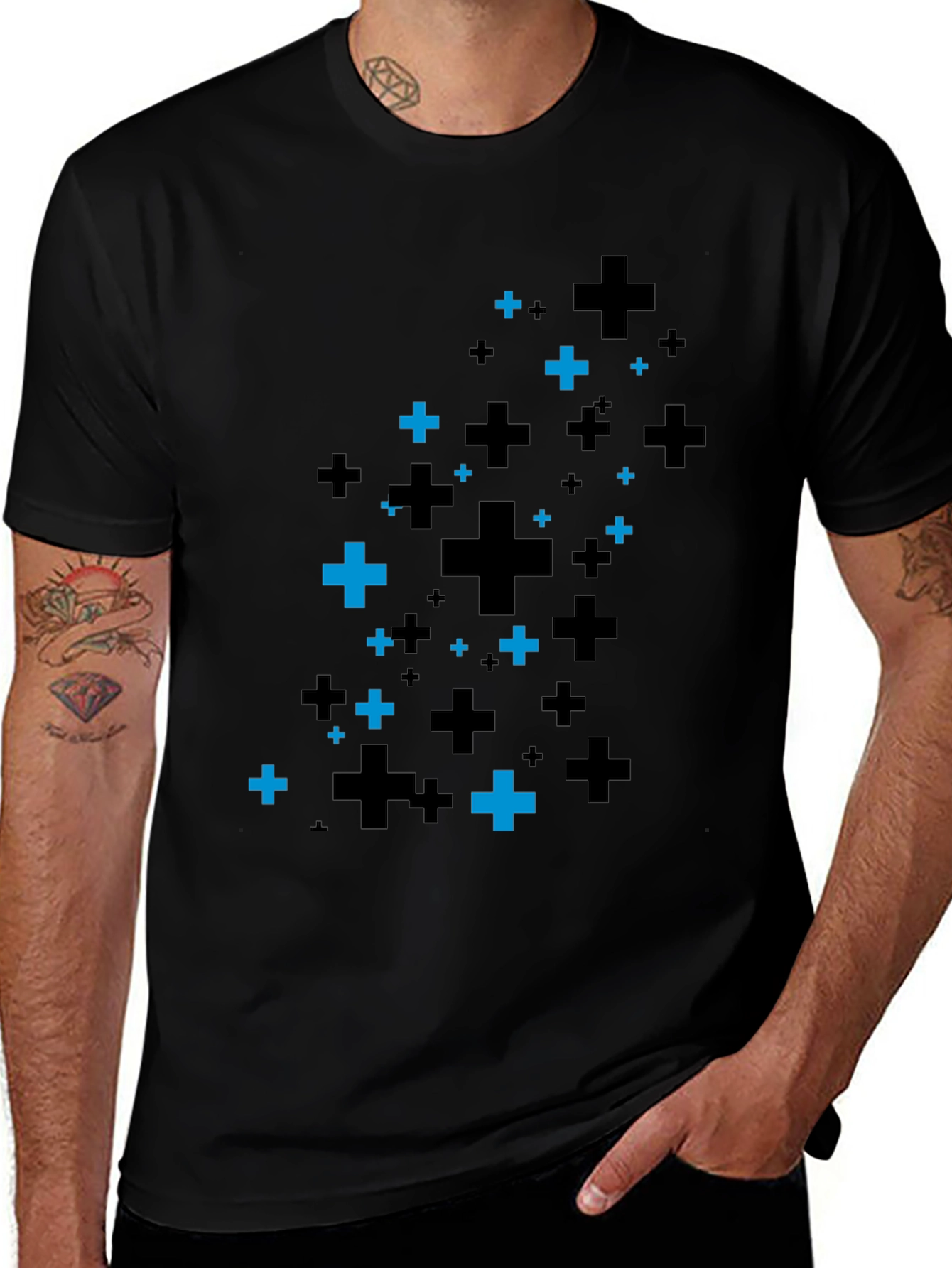 Plus Pattern Black T-Shirt