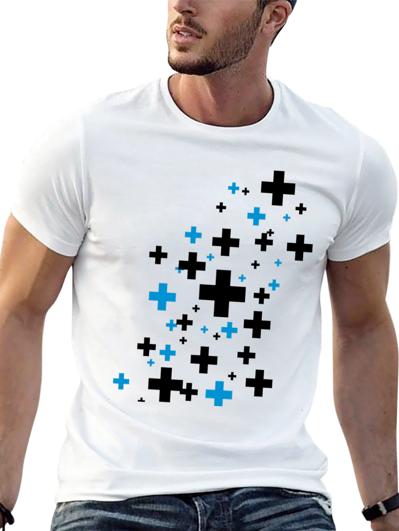 Plus Pattern Black T-Shirt