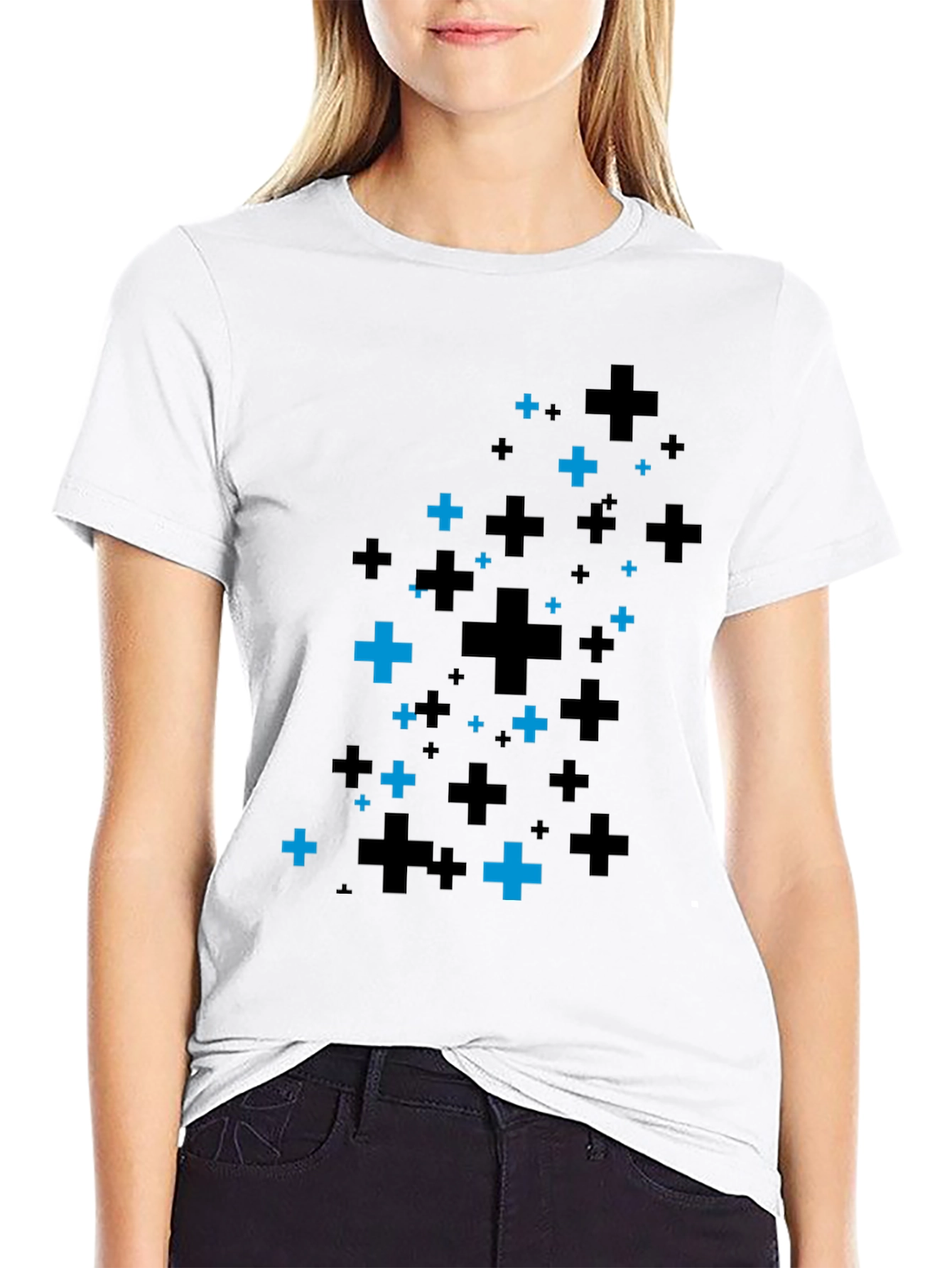 Plus Pattern Black T-Shirt