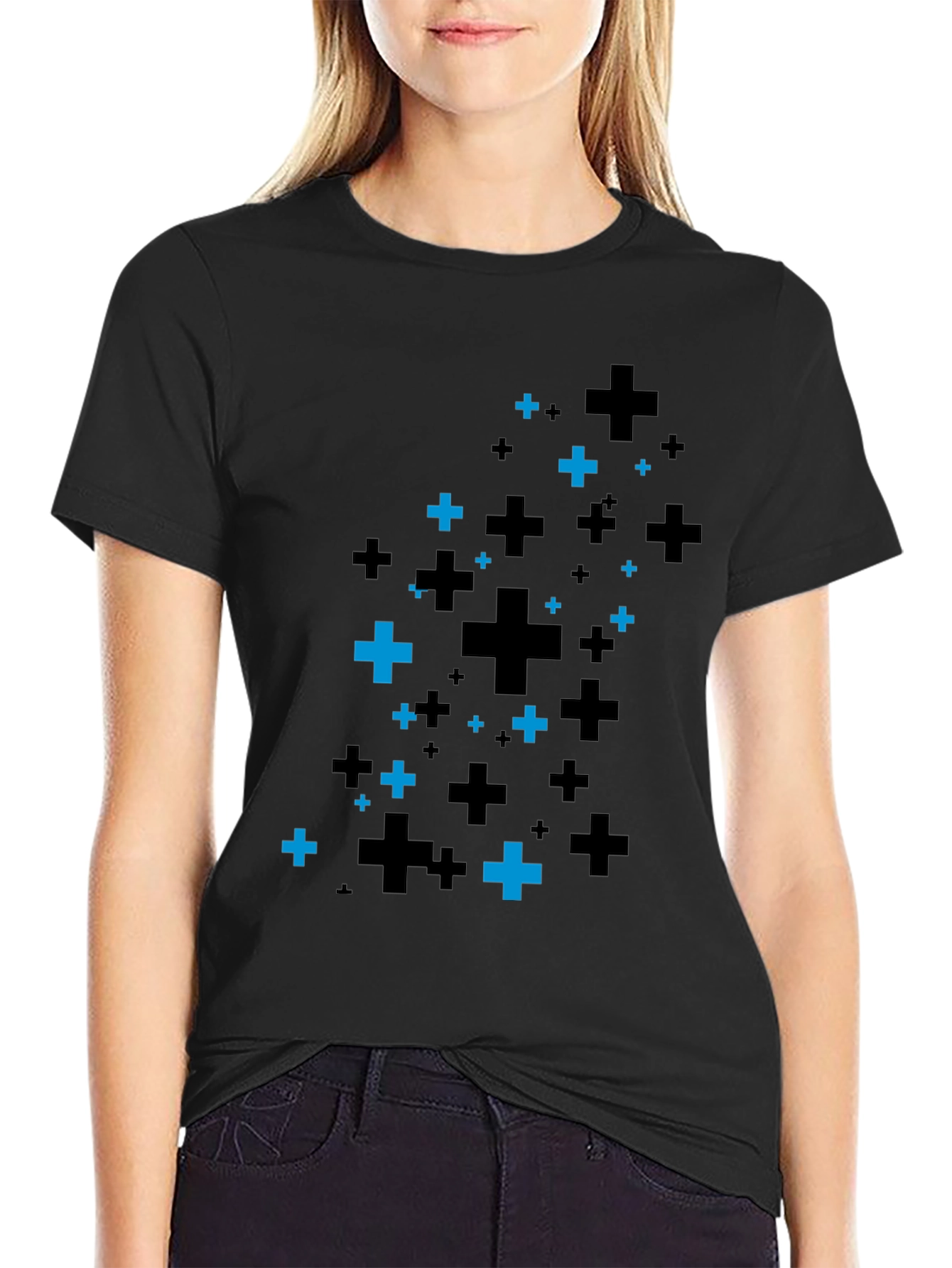 Plus Pattern Black T-Shirt