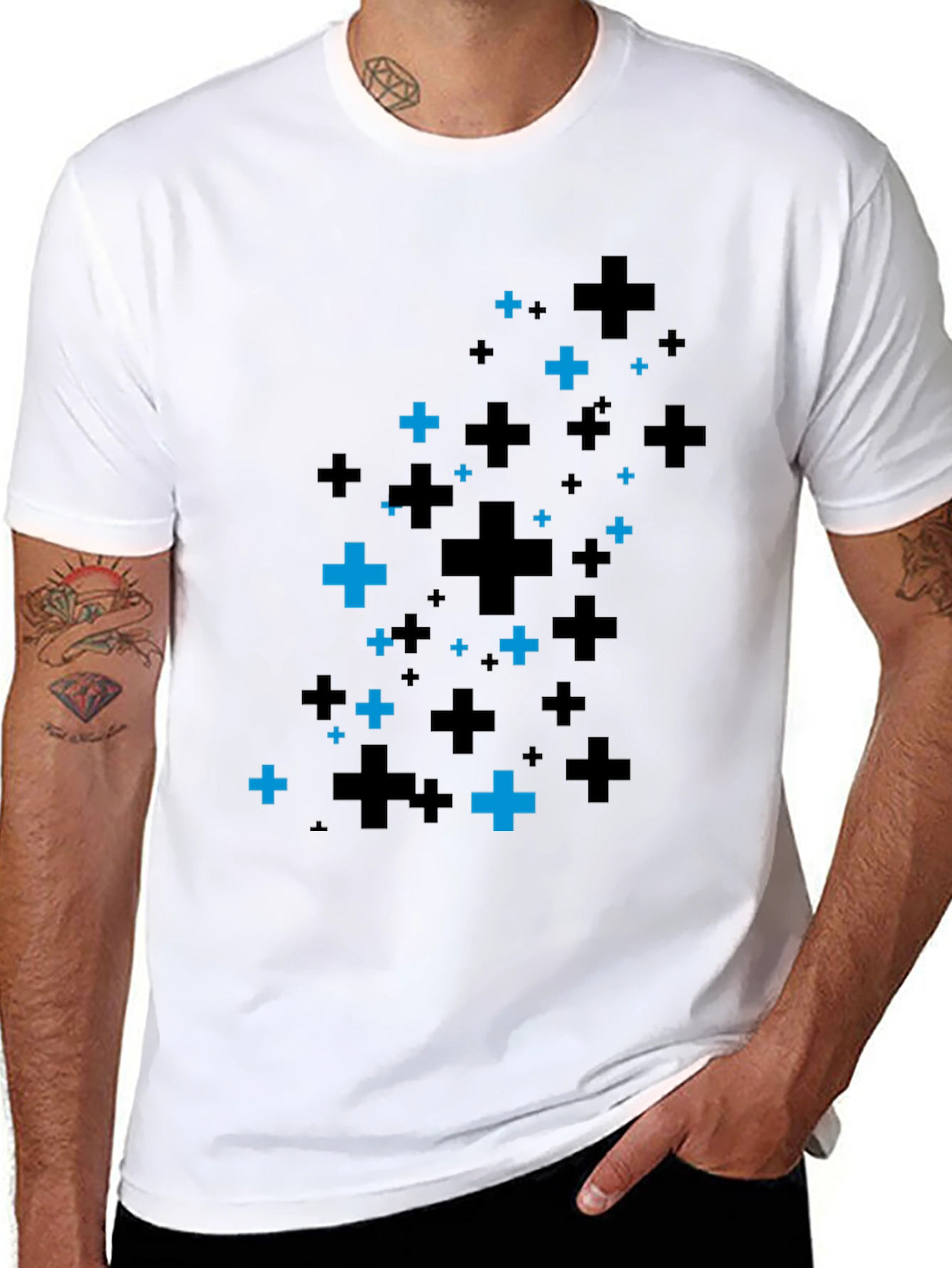 Plus Pattern Black T-Shirt