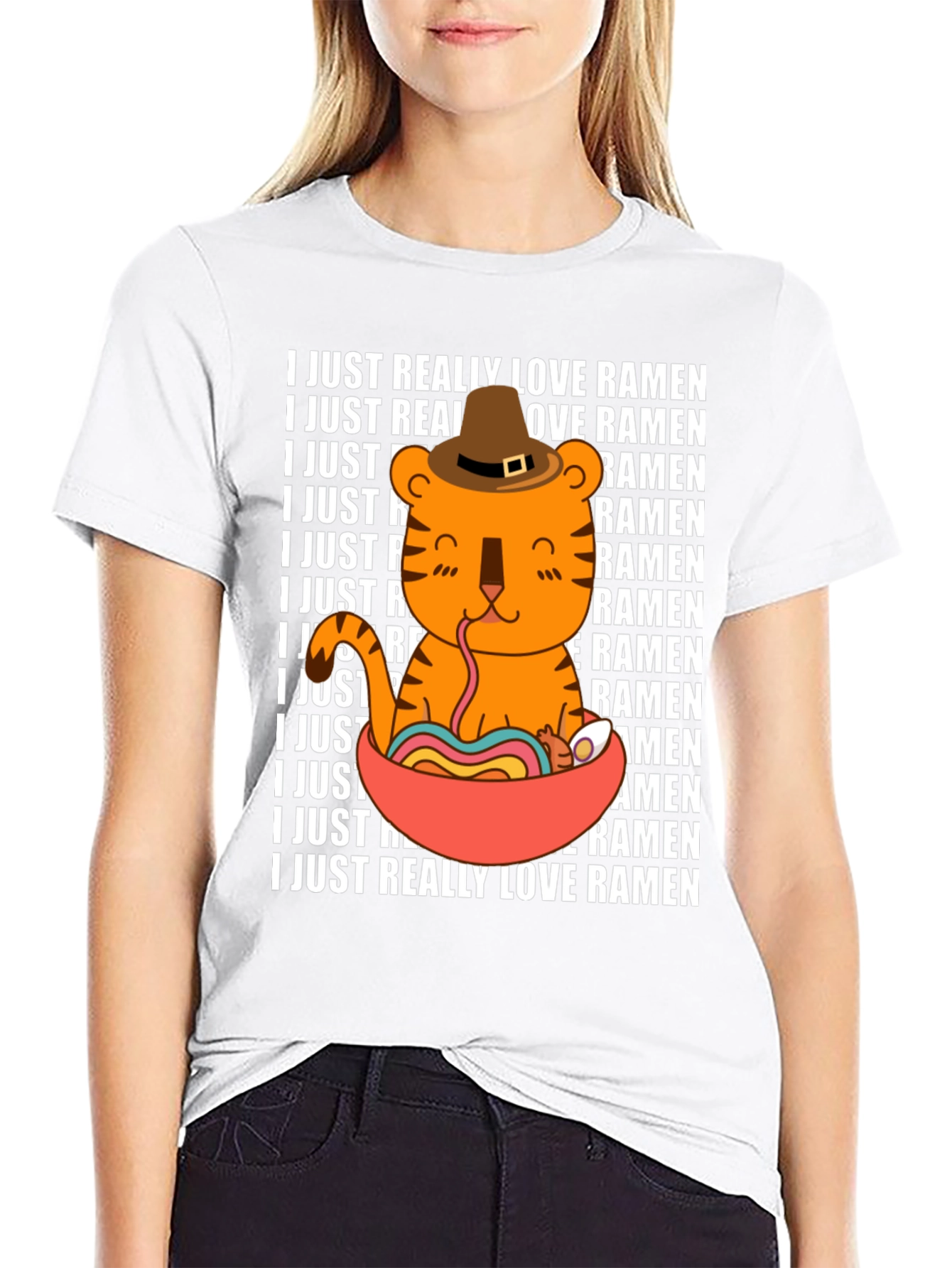 Ramen Lover T-Shirt Cute Tiger Noodle Bowl Graphic Tee