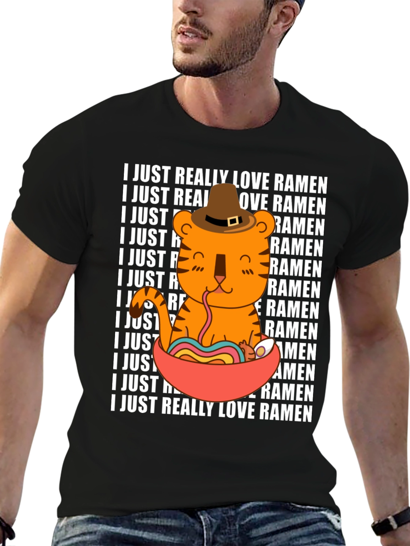 Ramen Lover T-Shirt Cute Tiger Noodle Bowl Graphic Tee