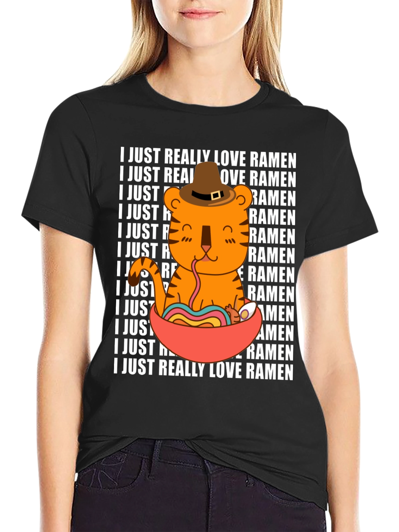 Ramen Lover T-Shirt Cute Tiger Noodle Bowl Graphic Tee