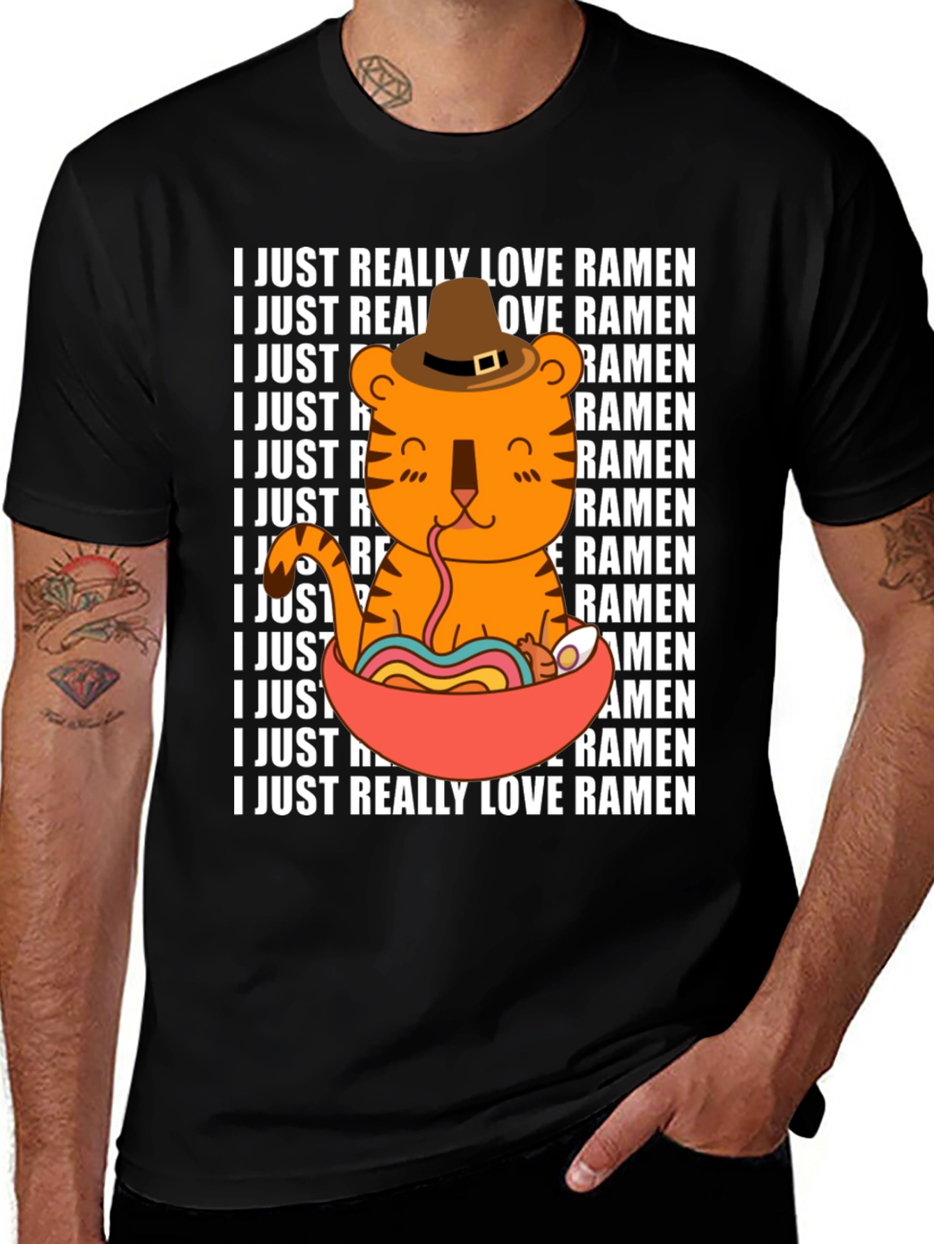 Ramen Lover T-Shirt Cute Tiger Noodle Bowl Graphic Tee