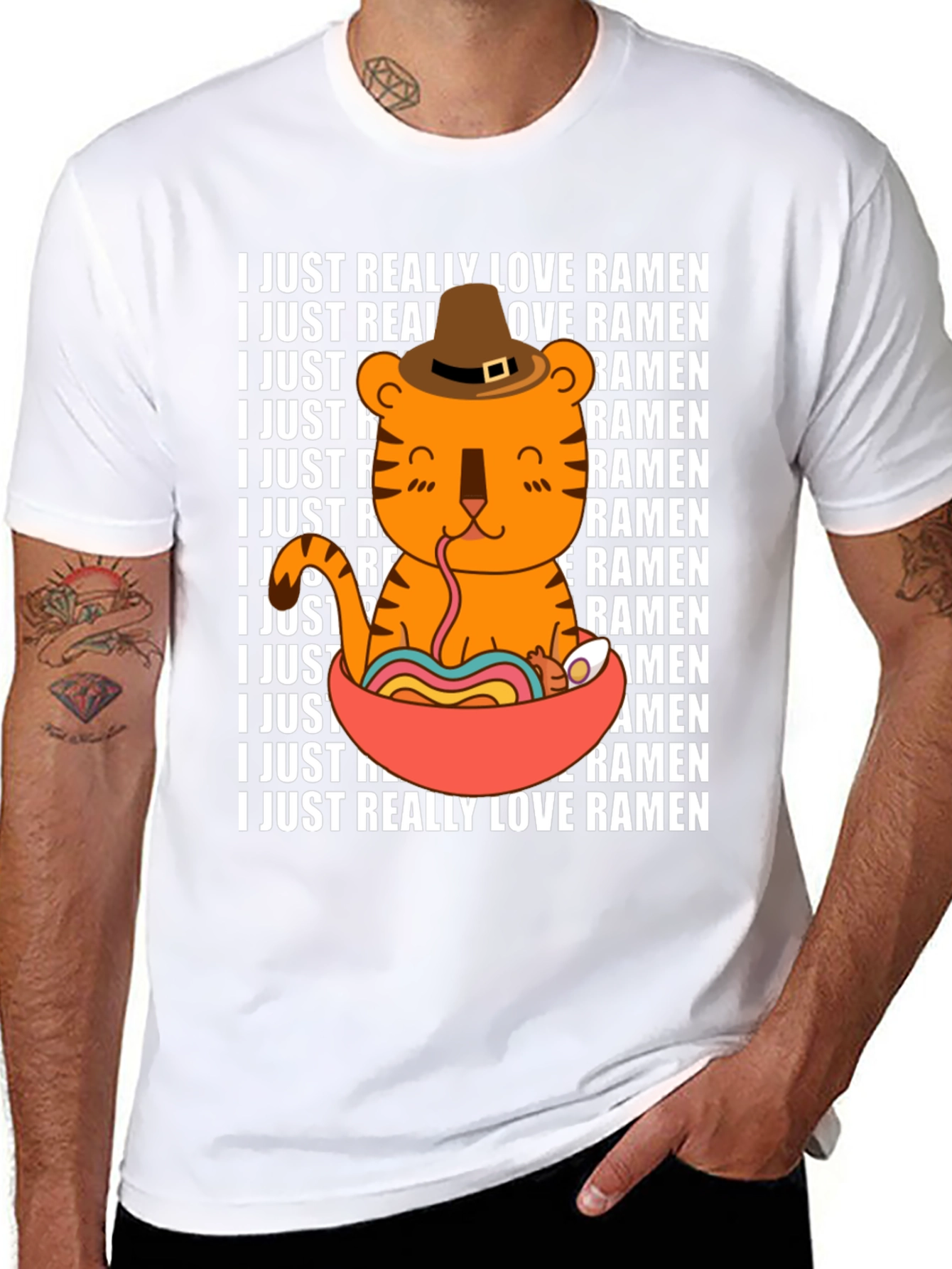 Ramen Lover T-Shirt Cute Tiger Noodle Bowl Graphic Tee