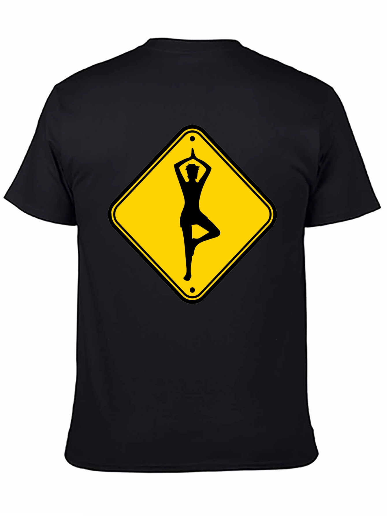 Yoga Pose Road Sign Black T-Shirt