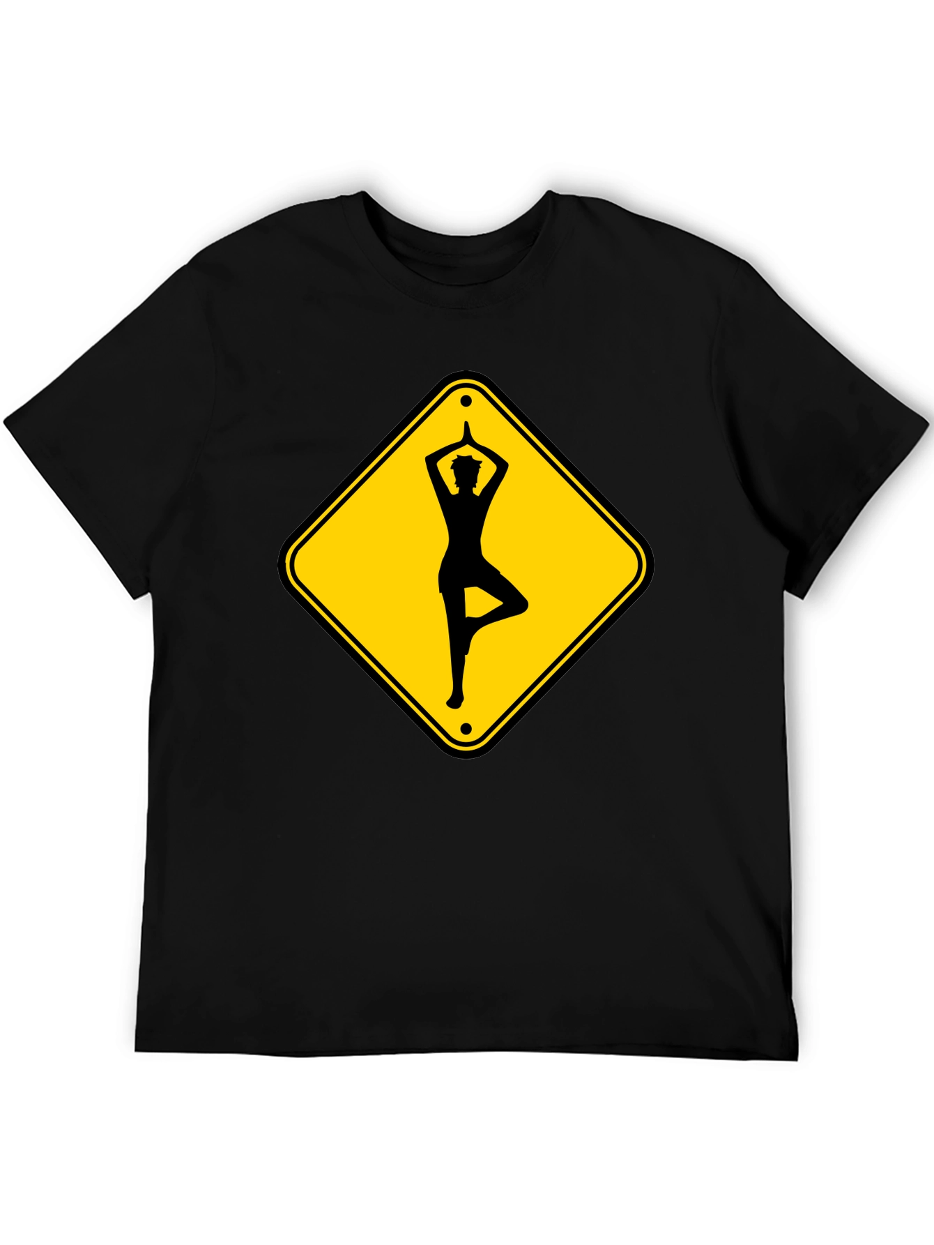 Yoga Pose Road Sign Black T-Shirt
