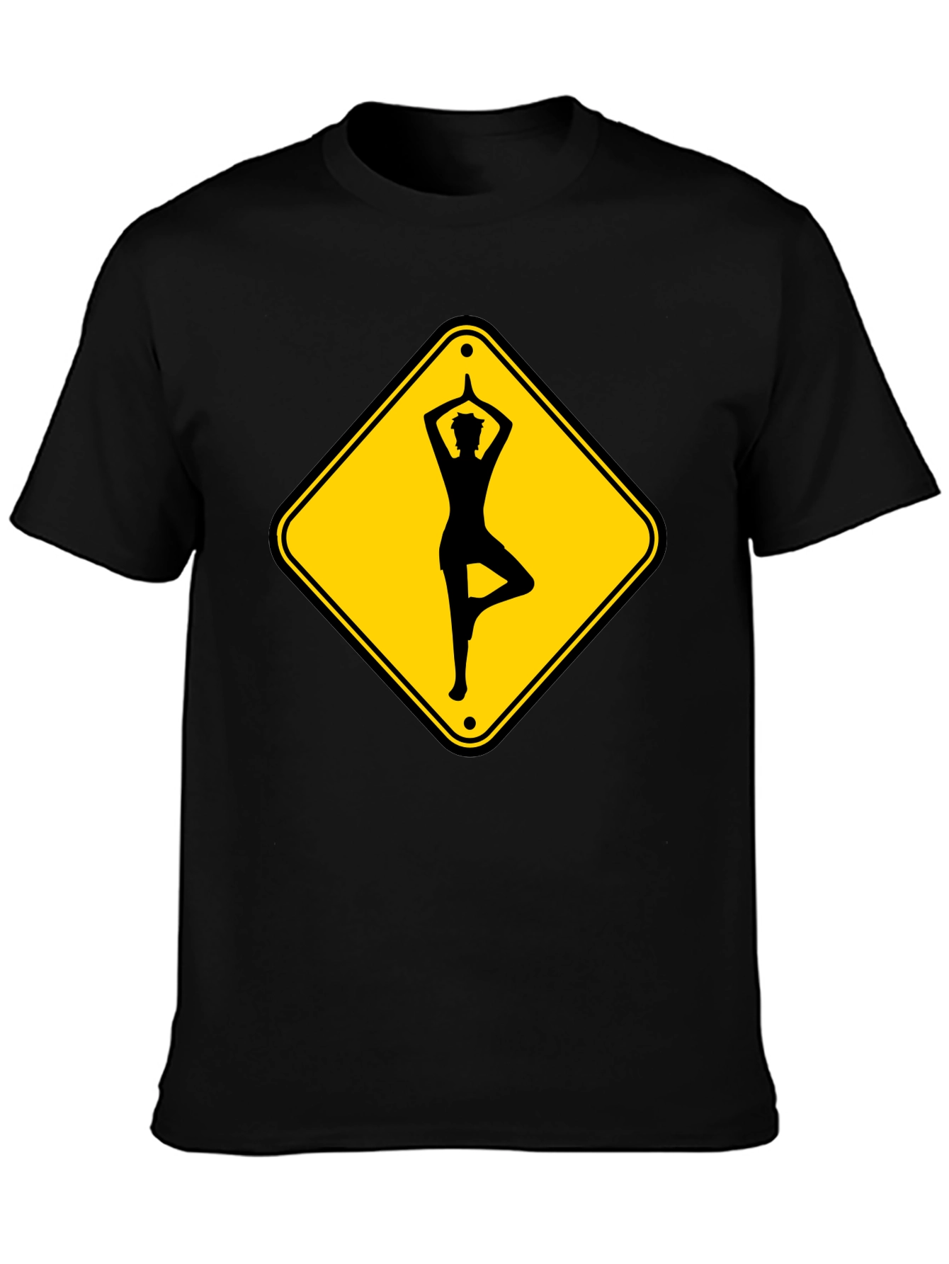 Yoga Pose Road Sign Black T-Shirt