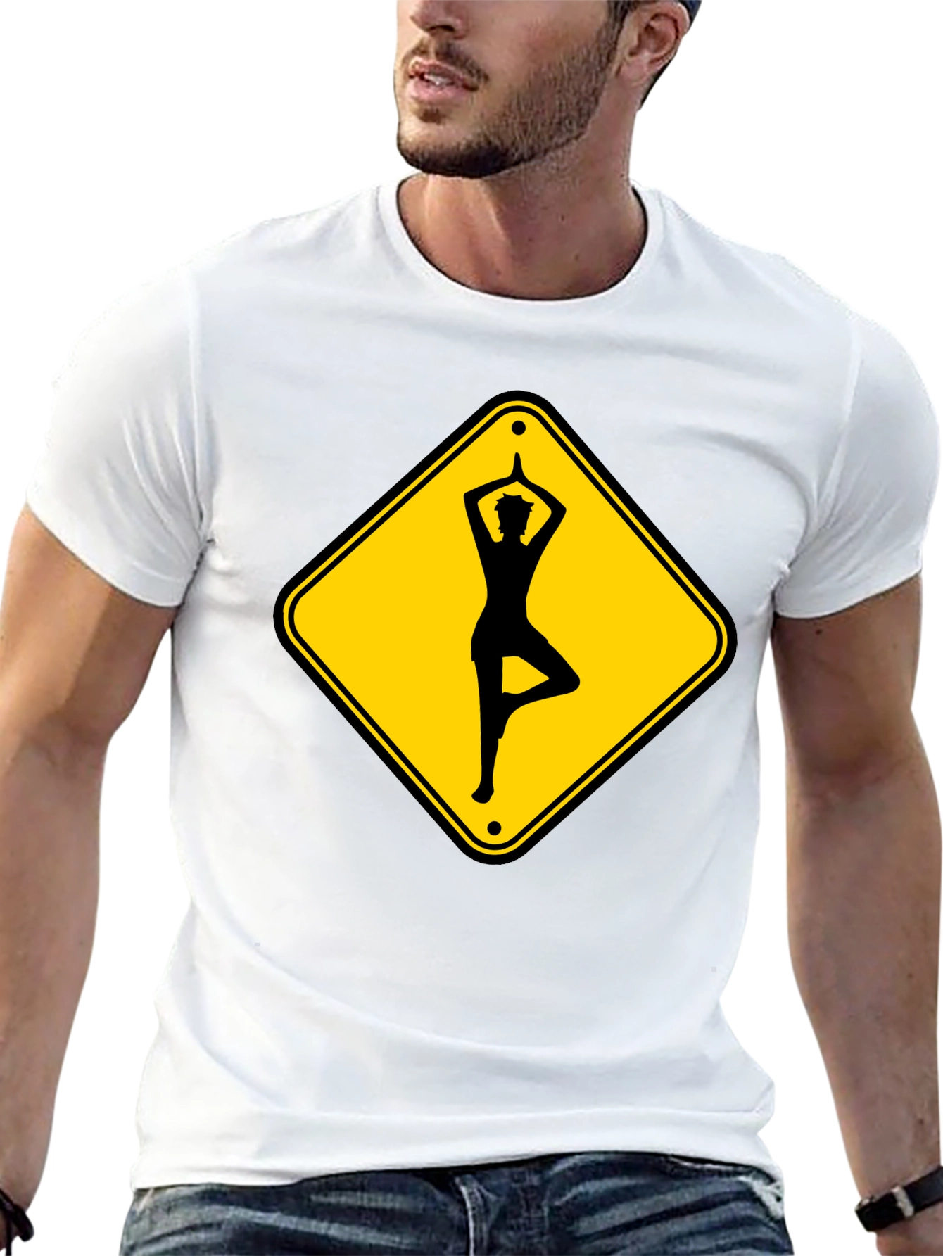 Yoga Pose Road Sign Black T-Shirt