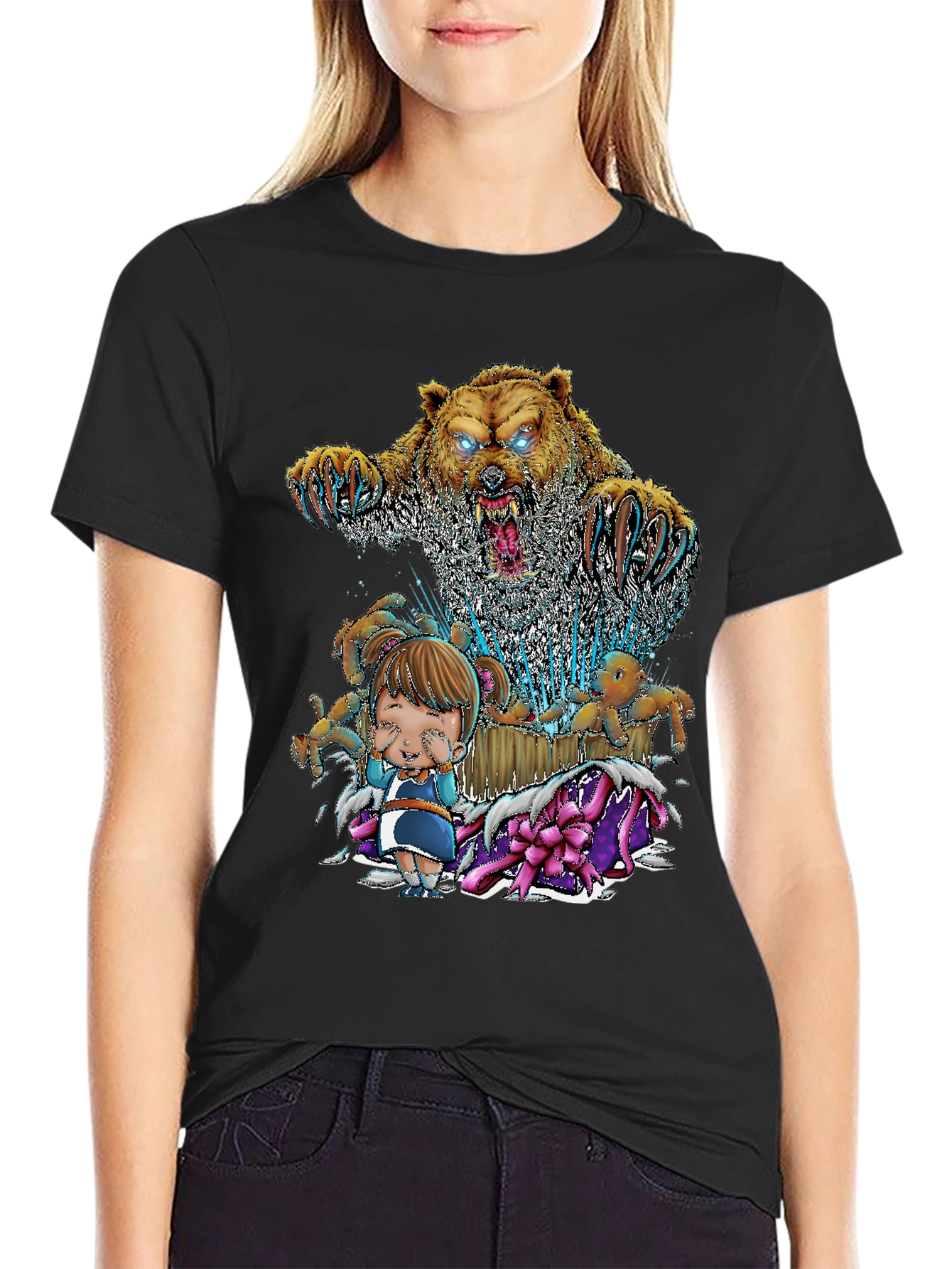 Bear and Girl Graphic T-Shirt