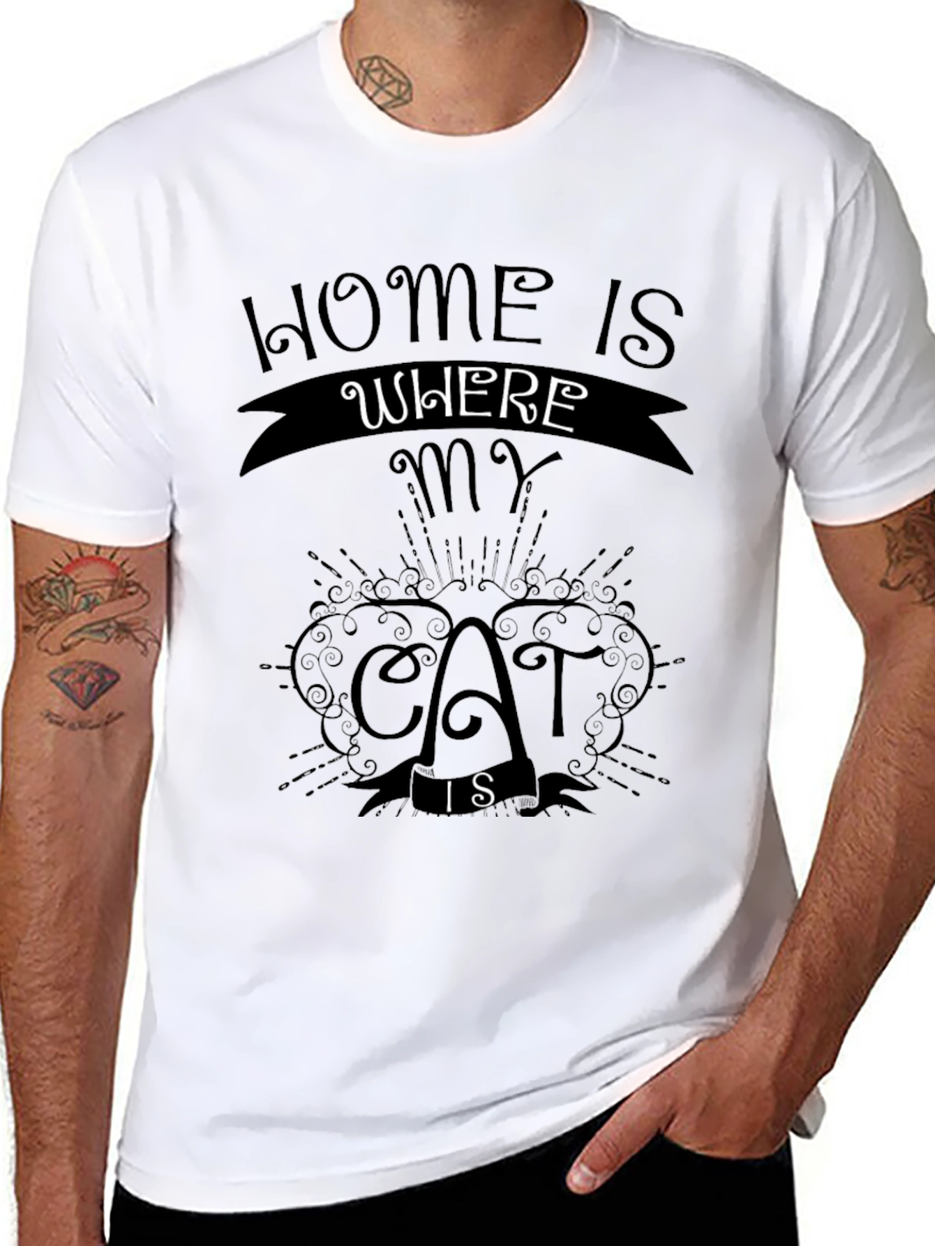 Home is Where My Cat Is Black T-Shirt